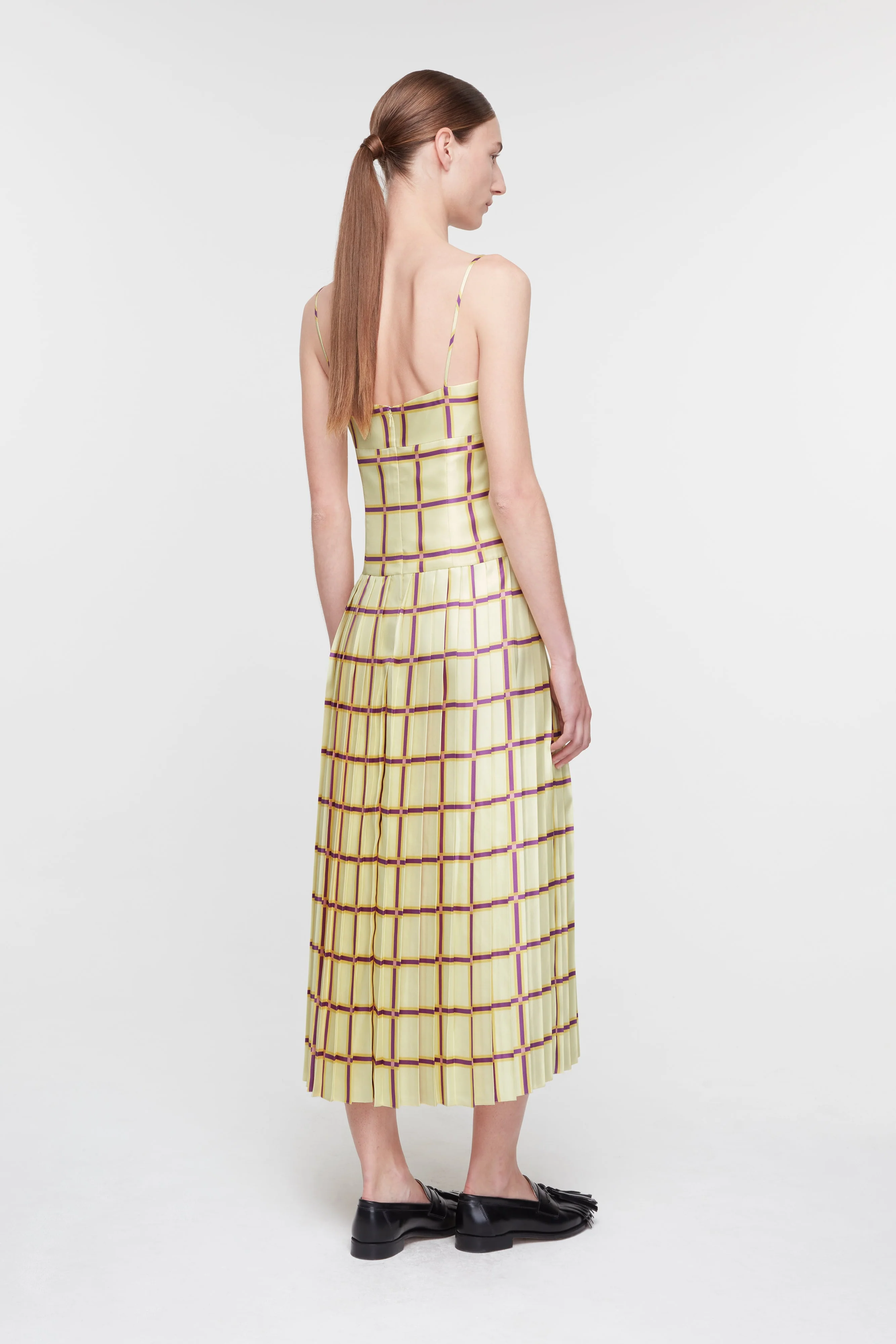 Agata Dress In Lemon & Purple Check Silk Twill - Image 3