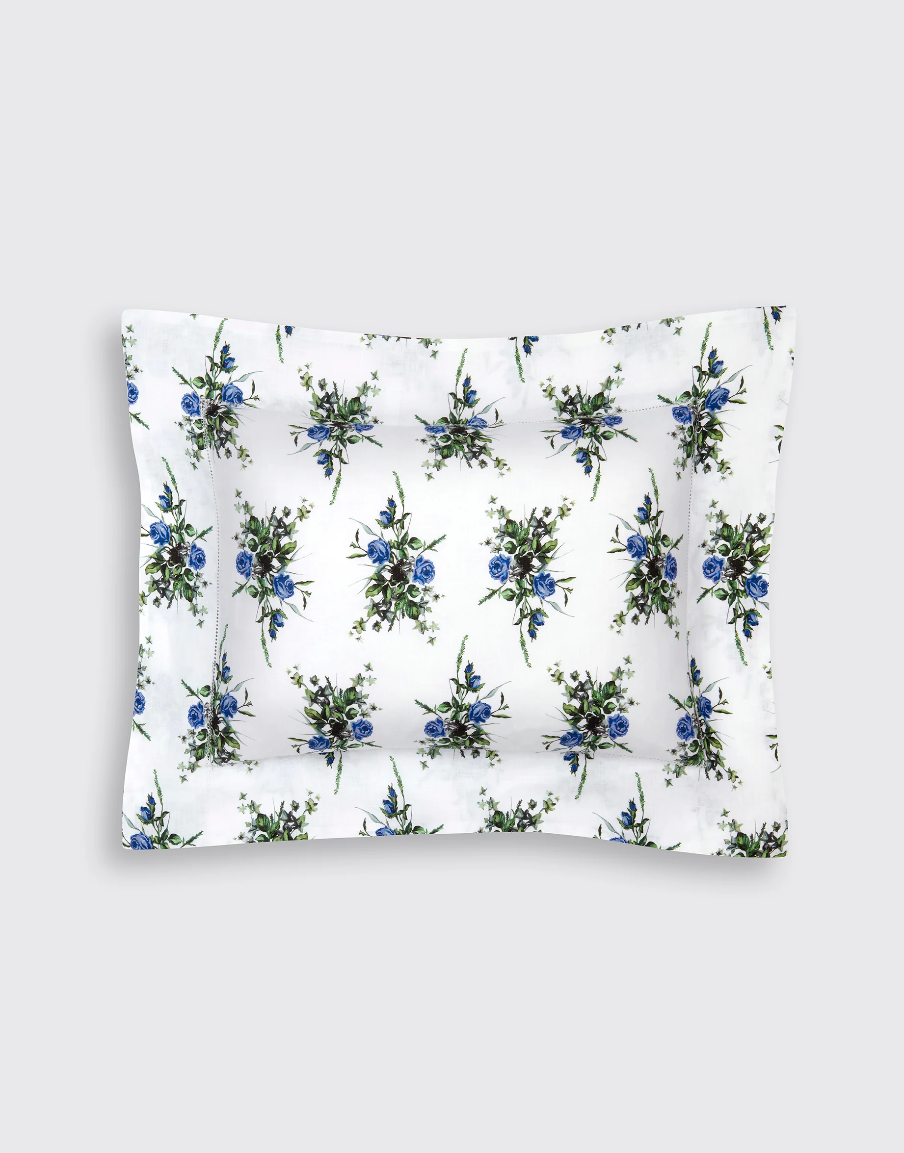 Amalia Pillow Slip in Blue Roses Print Linen - Image 3