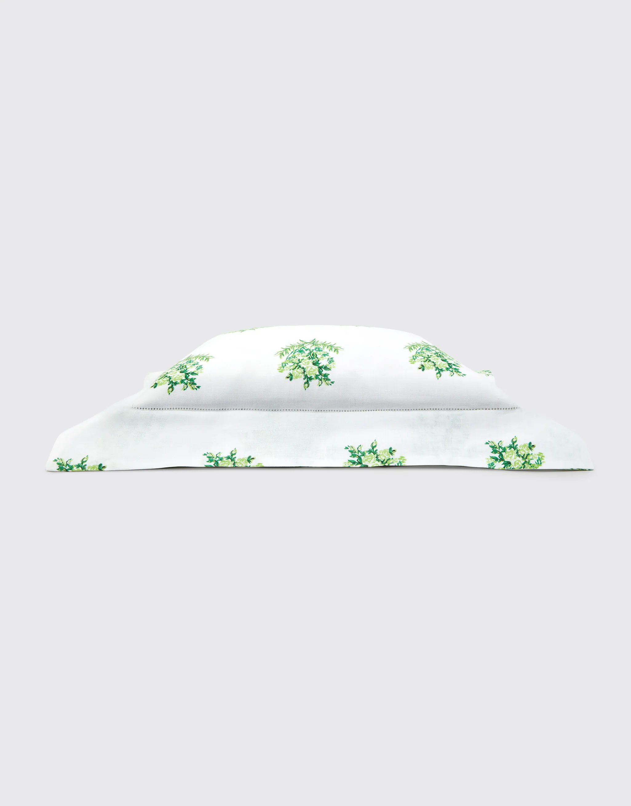 Amalia Pillow Slip in Green Floral Print on White Linen - Image 3