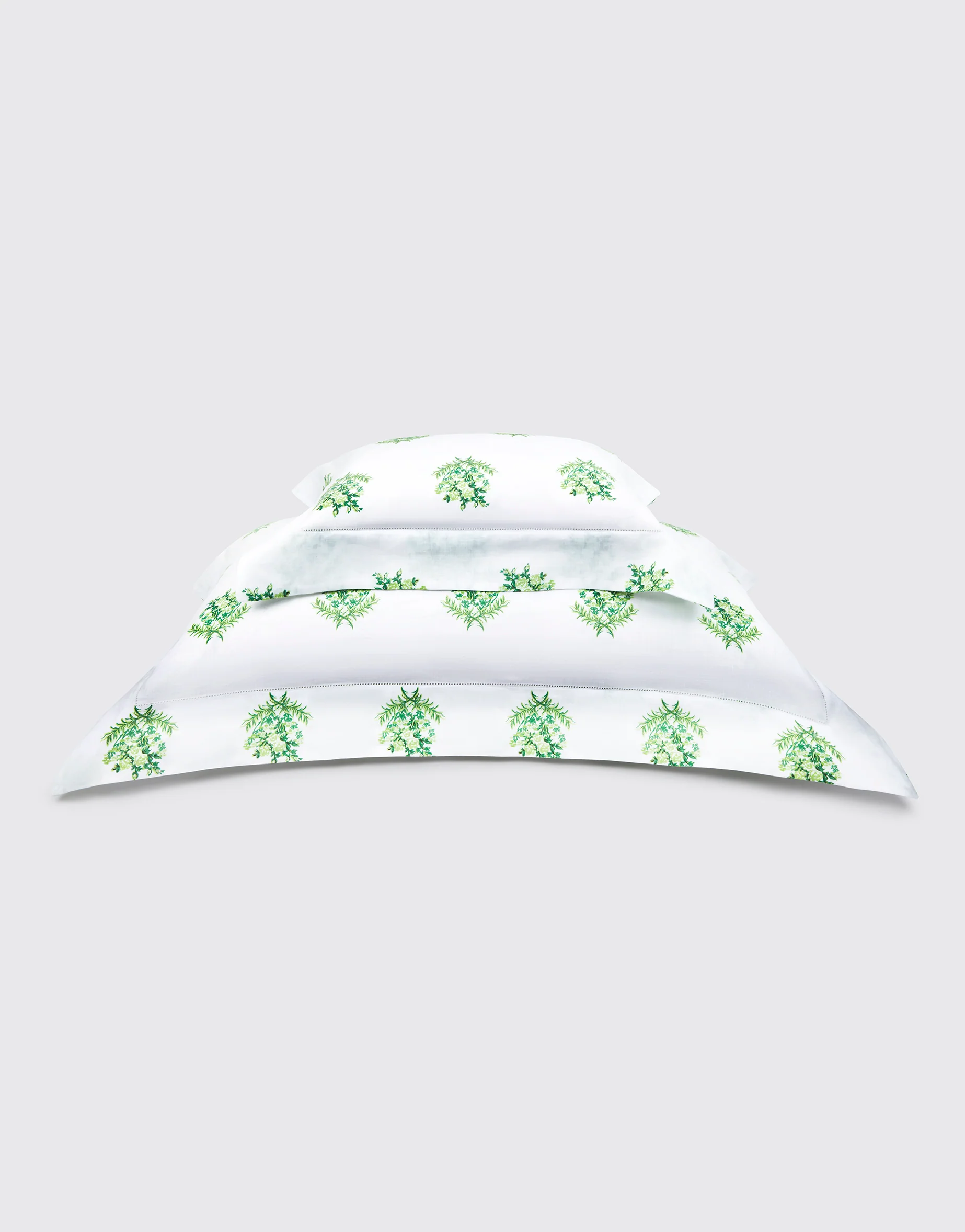 Amalia Pillow Slip in Green Floral Print on White Linen - Image 4