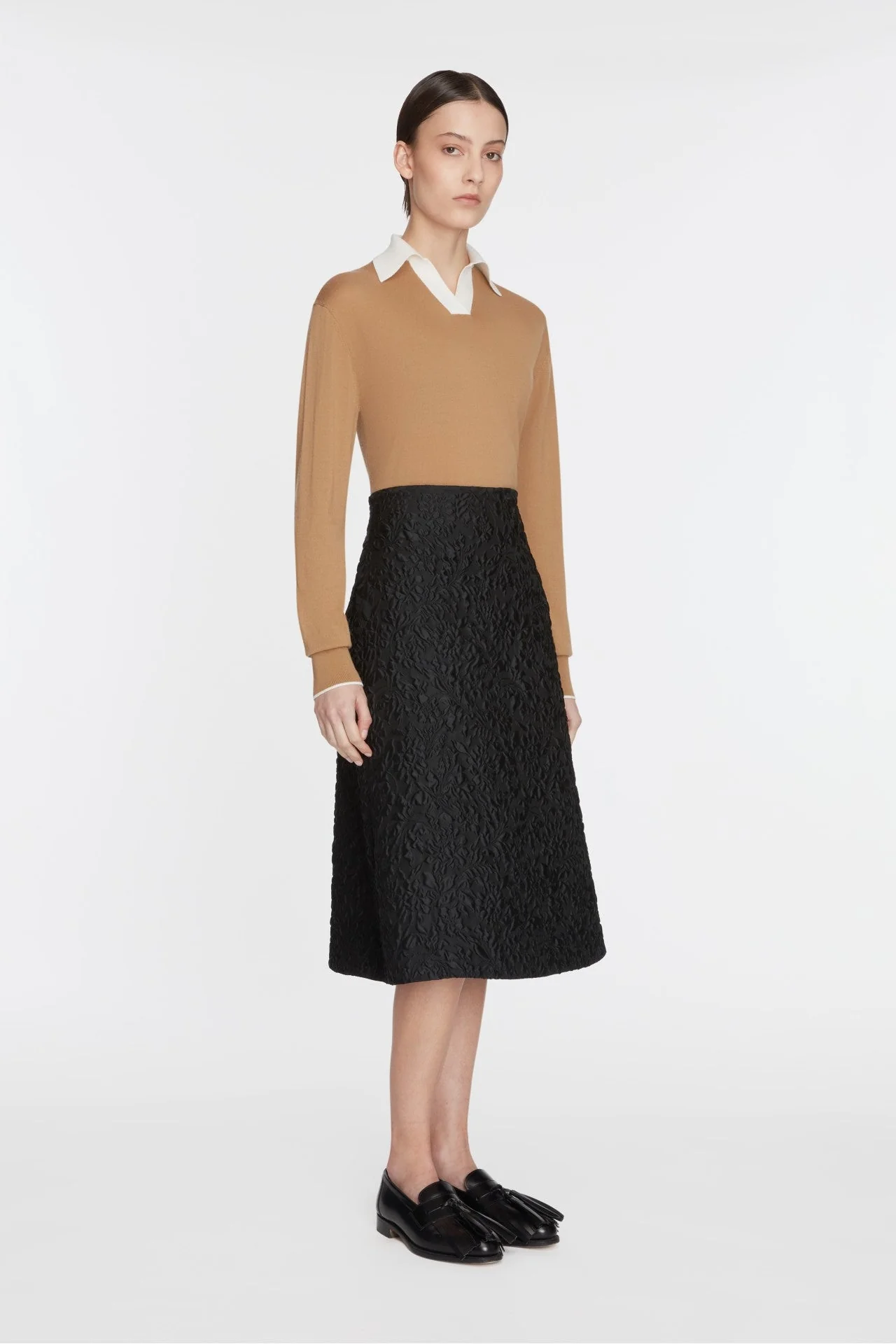 James Knit with Ivory Collar in Camel Lightweight Wool - Image 3