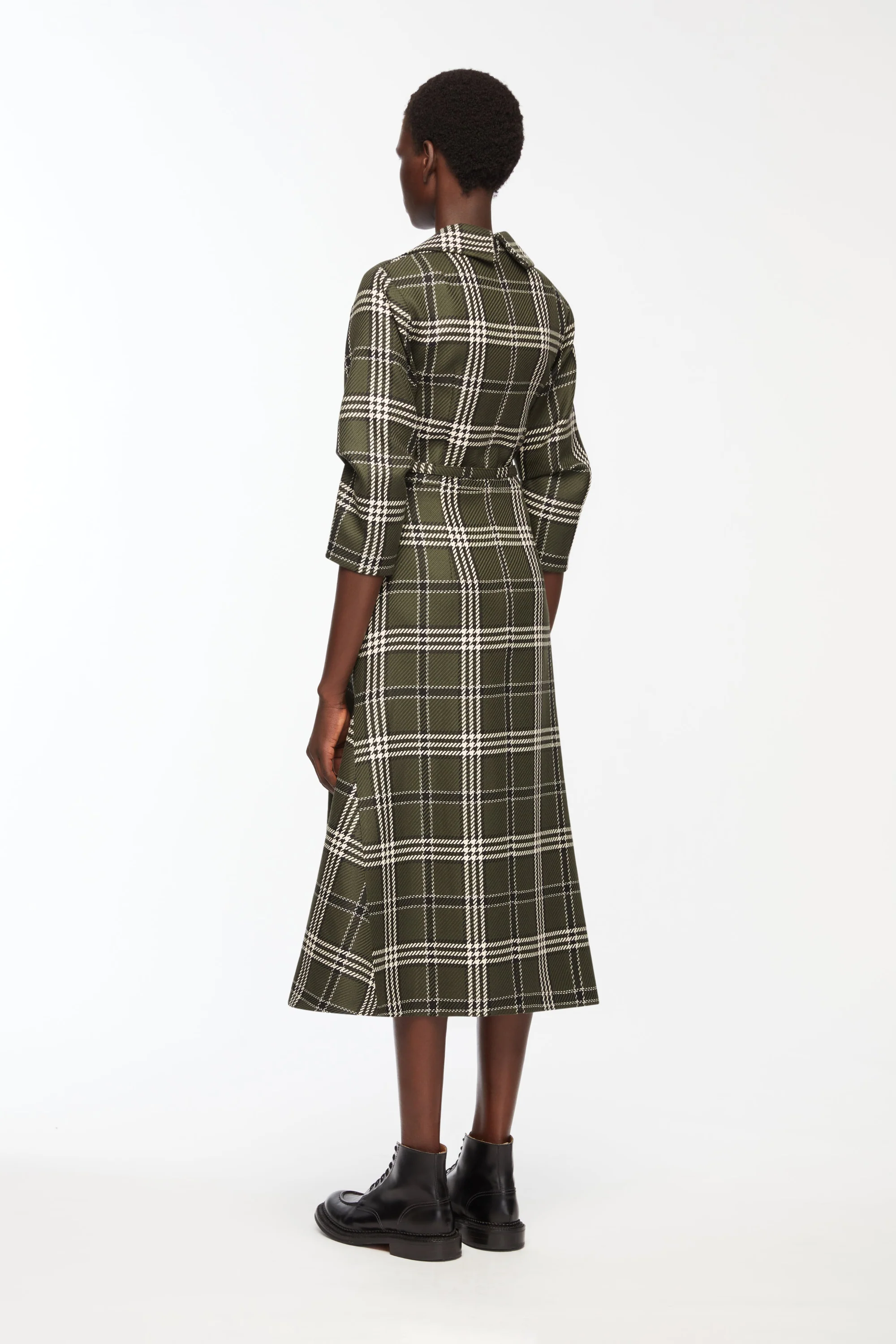 Arete Dress In Military Green Shetland Tartan - Image 5