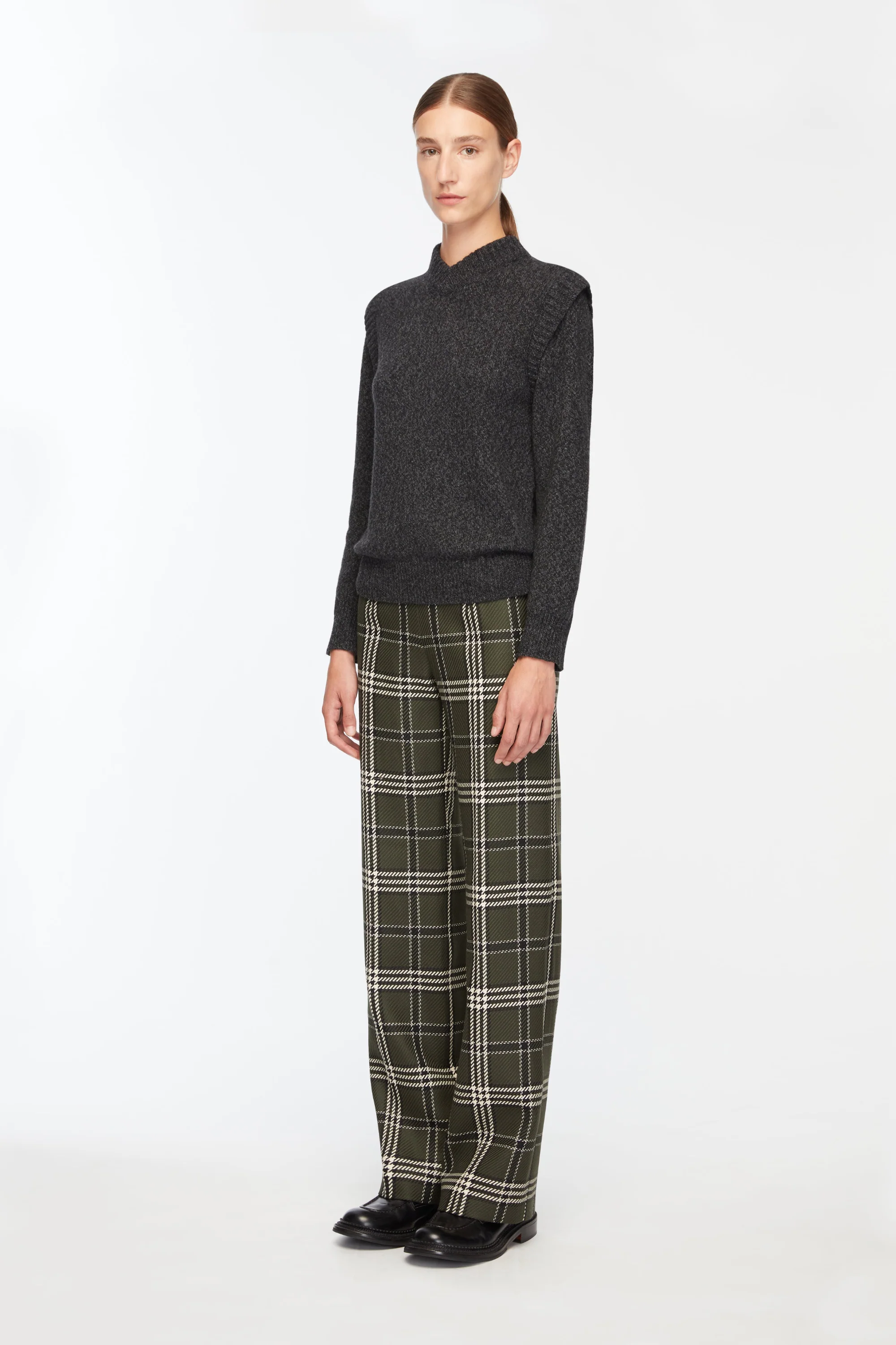Briana Trousers In Military Green Shetland Tartan - Image 3