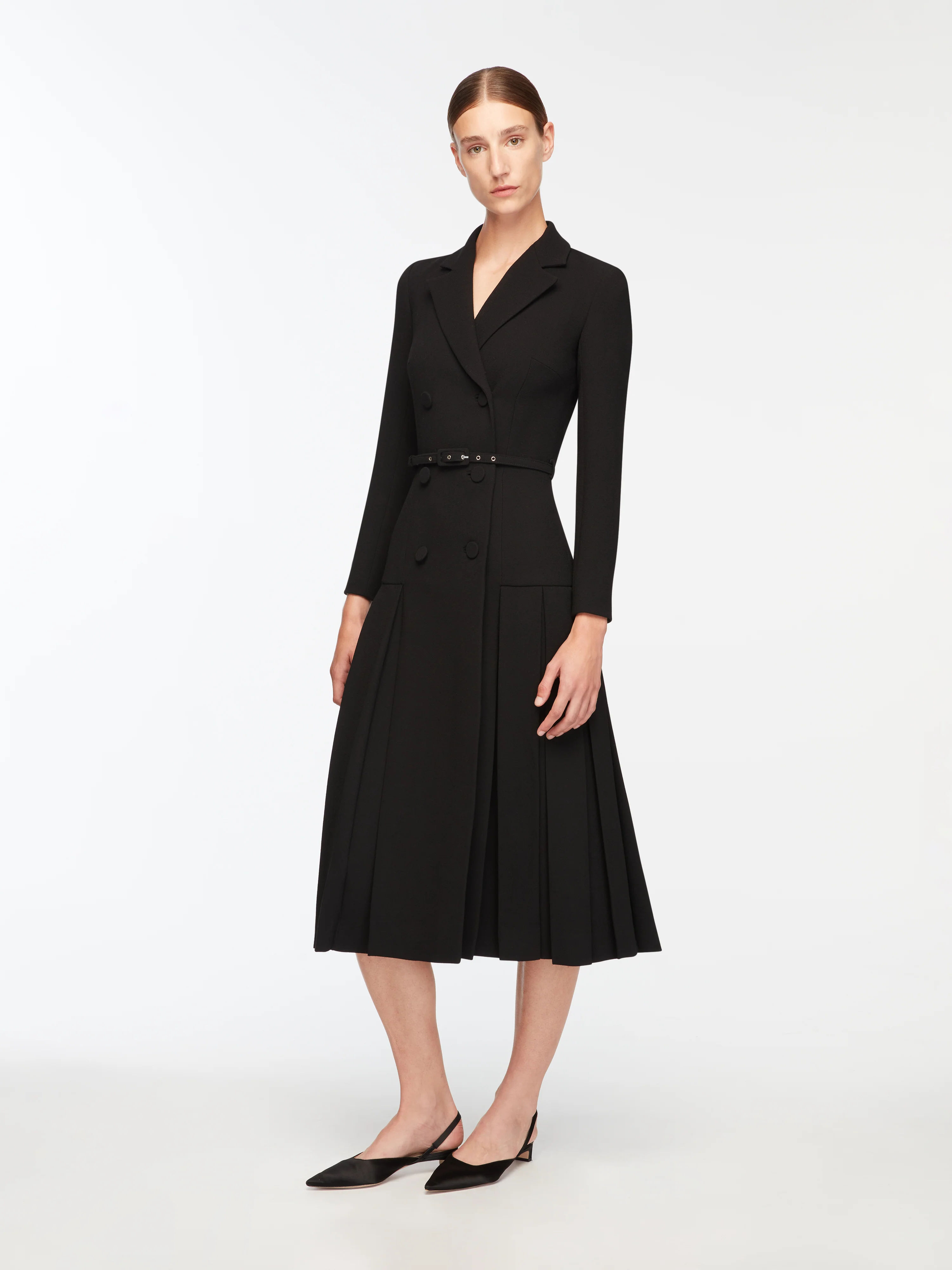 Chaney Dress in Black Single Wool Crepe - Image 3