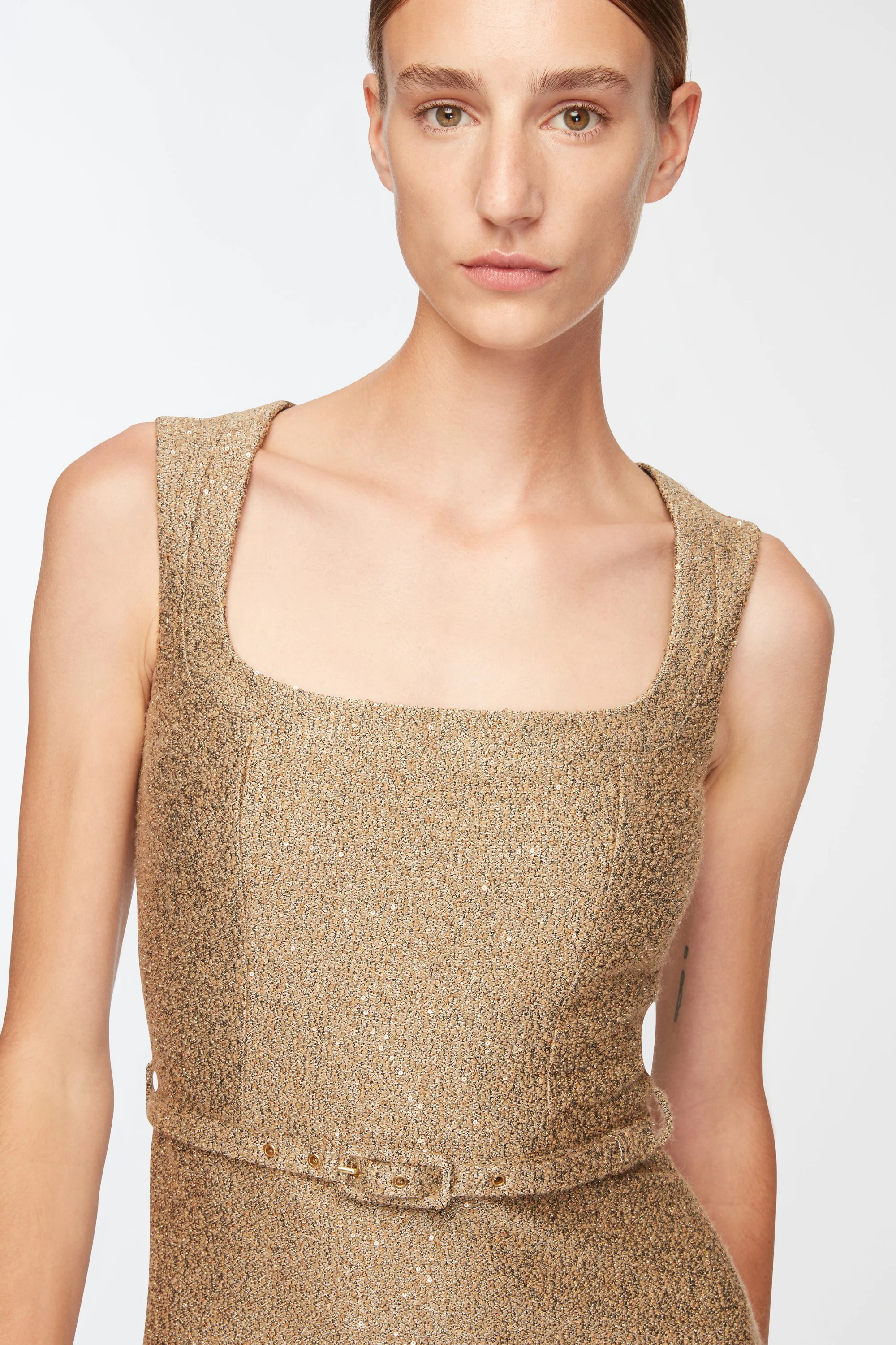 Ciro Dress In Gold Sequin Tweed - Image 3
