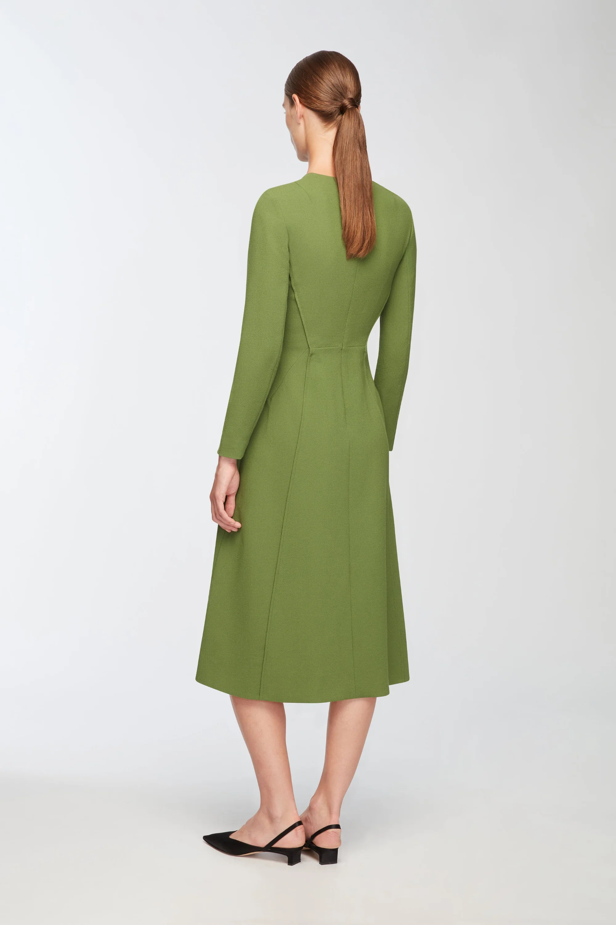 Collinson Dress In Olive Single Wool Crepe - Image 5