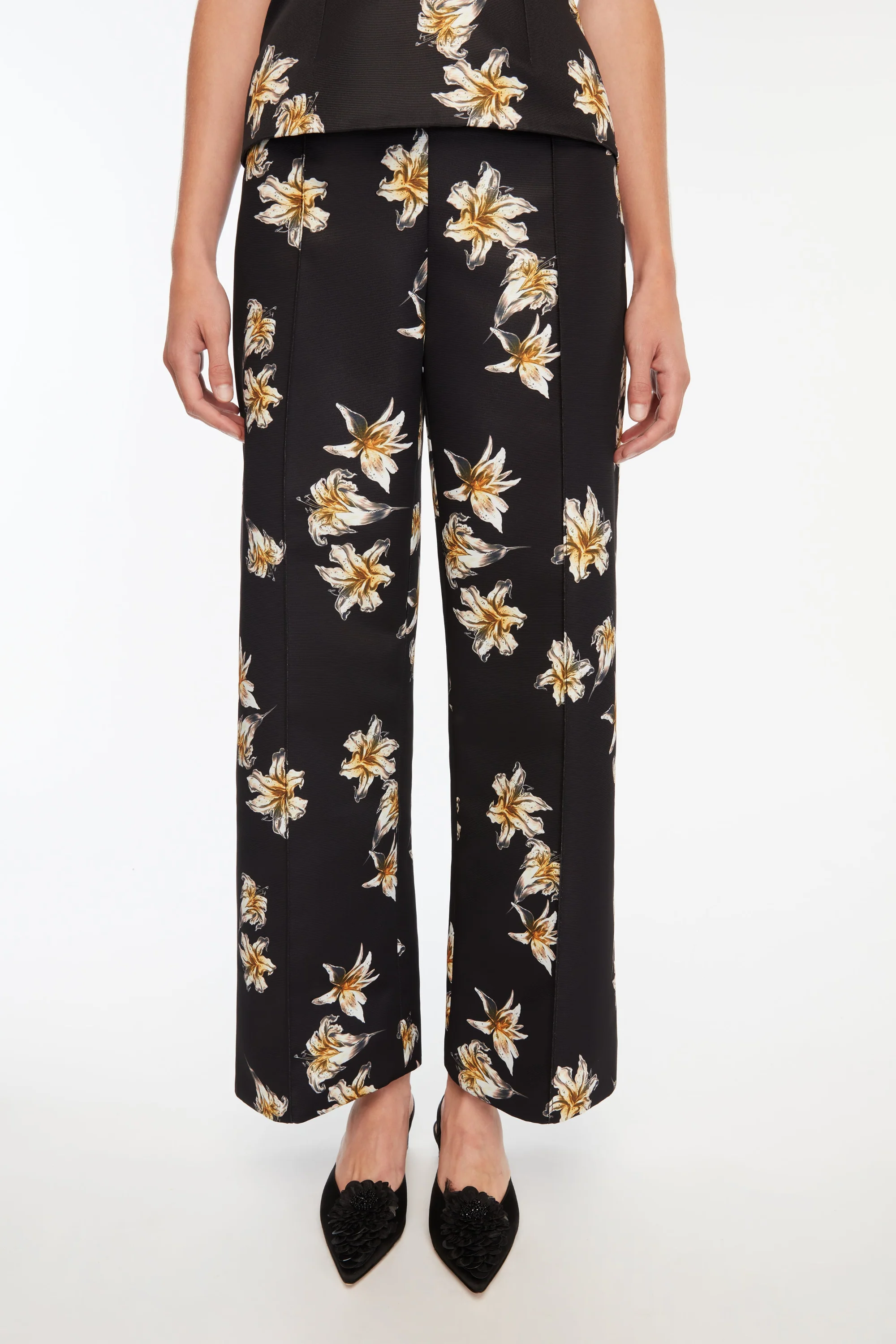 Daffy Trousers In Black & Yellow Festive Lillies Taffeta Faille - Image 4