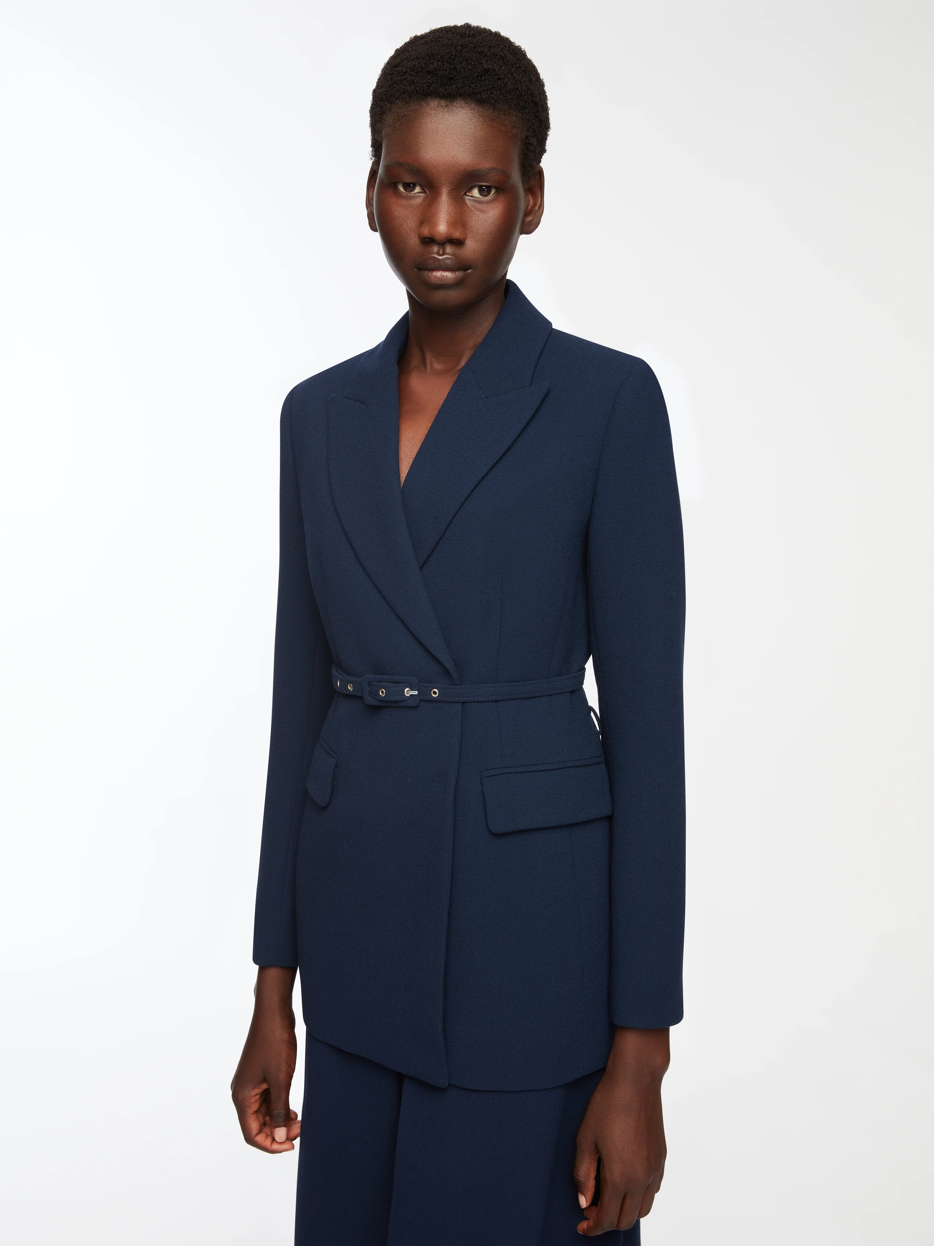 Danya Jacket in Navy Single Wool Crepe - Image 3