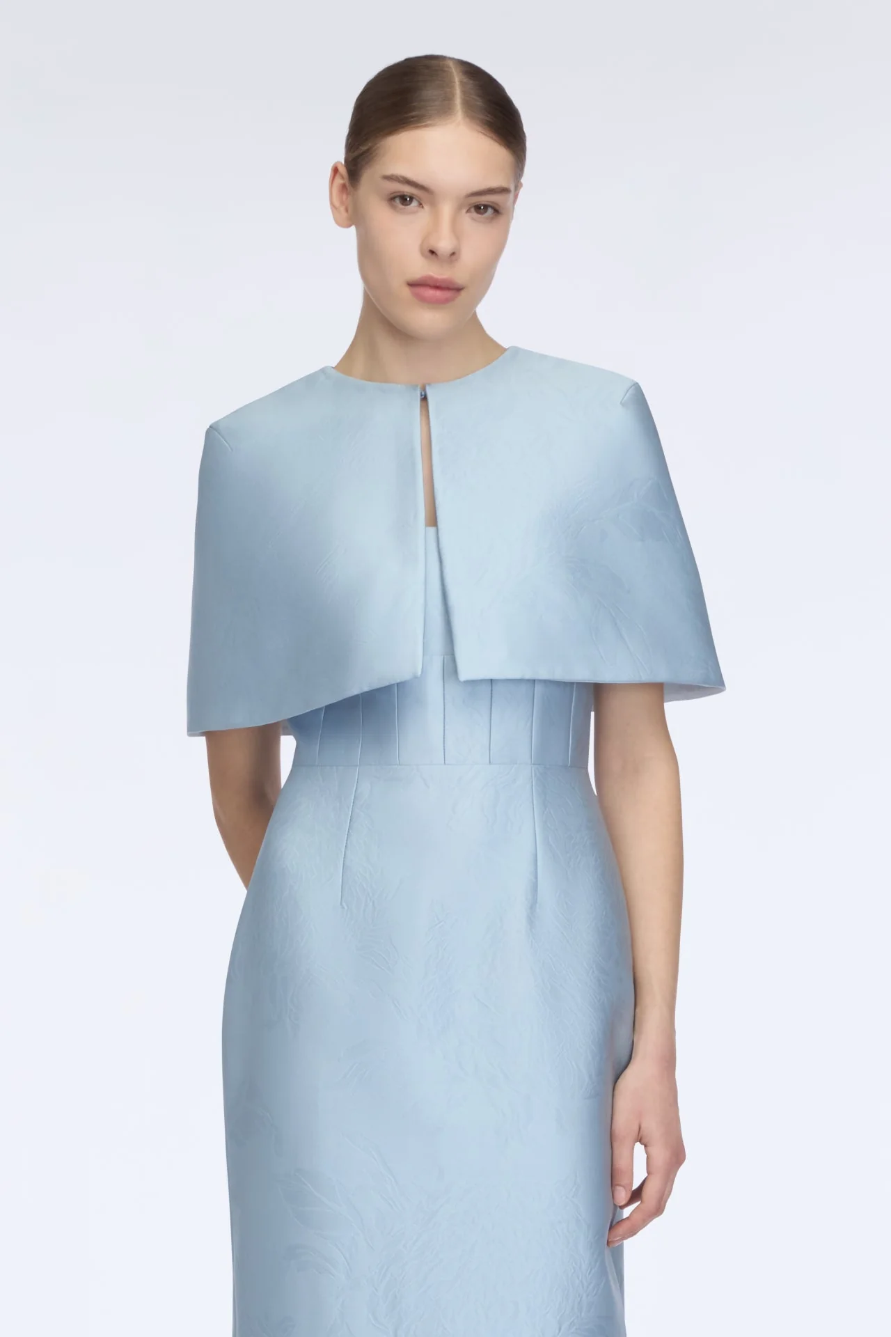 Domie Cape in Blue Embossed Cloque - Image 3