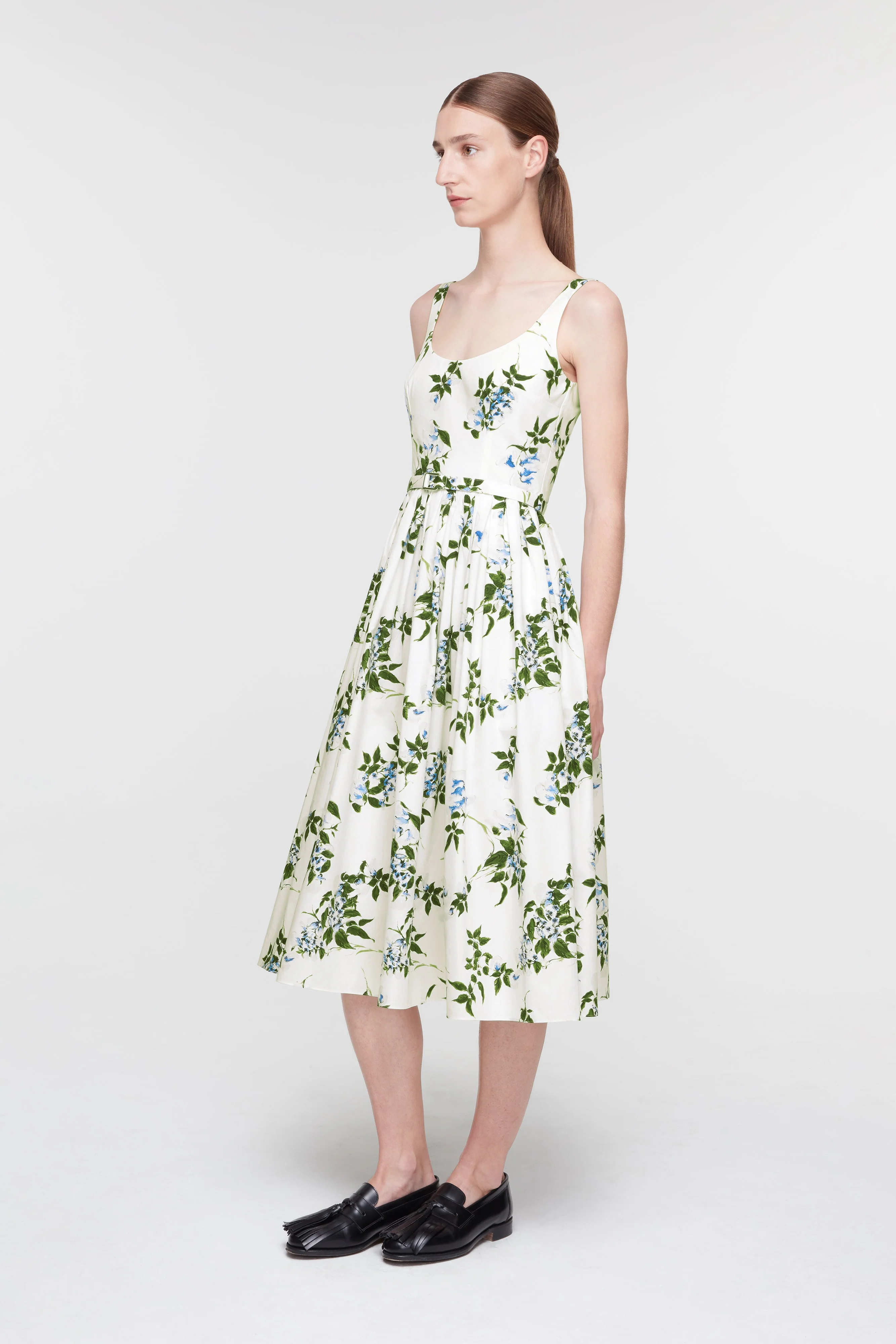 Eglantine Dress In Lilac Lillies & Cherry Print on White Organic Cotton - Image 3