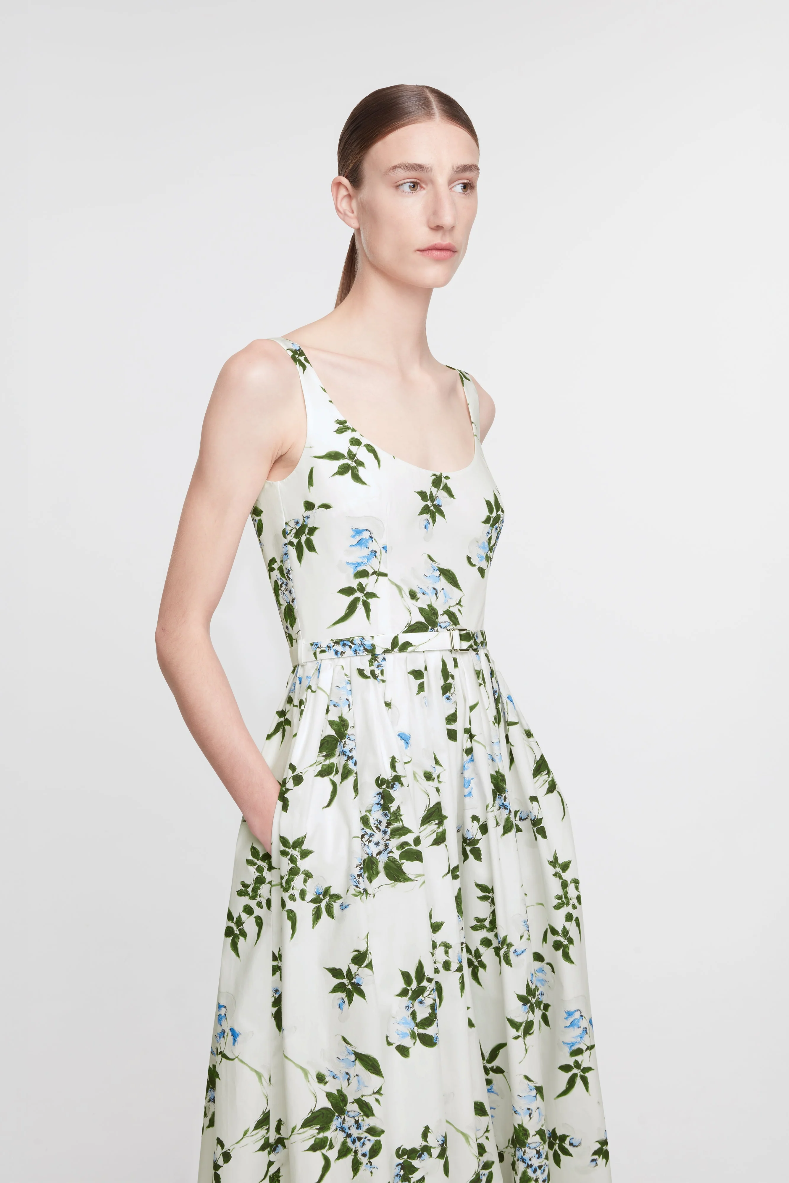 Eglantine Dress In Lilac Lillies & Cherry Print on White Organic Cotton - Image 4