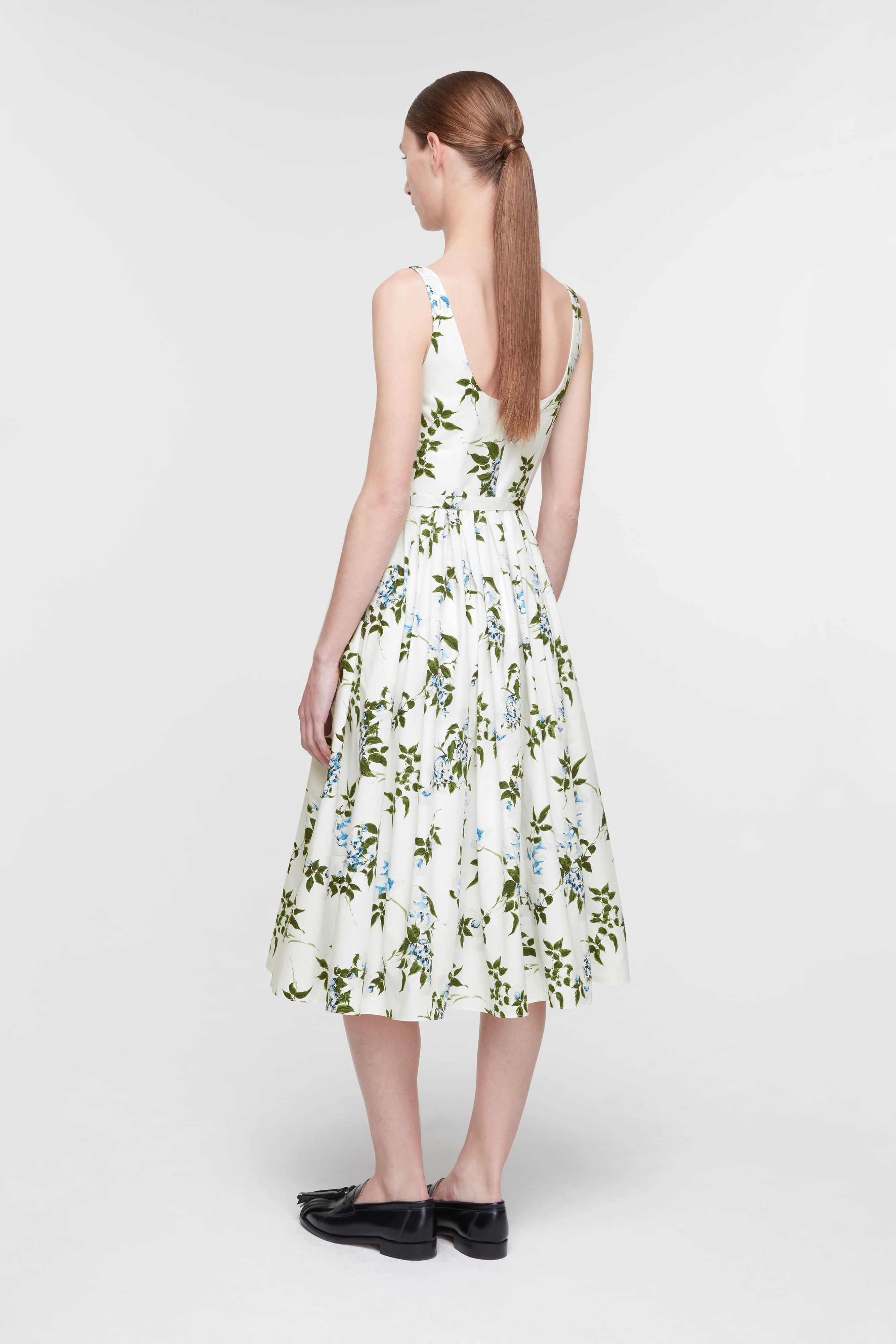 Eglantine Dress In Lilac Lillies & Cherry Print on White Organic Cotton - Image 5