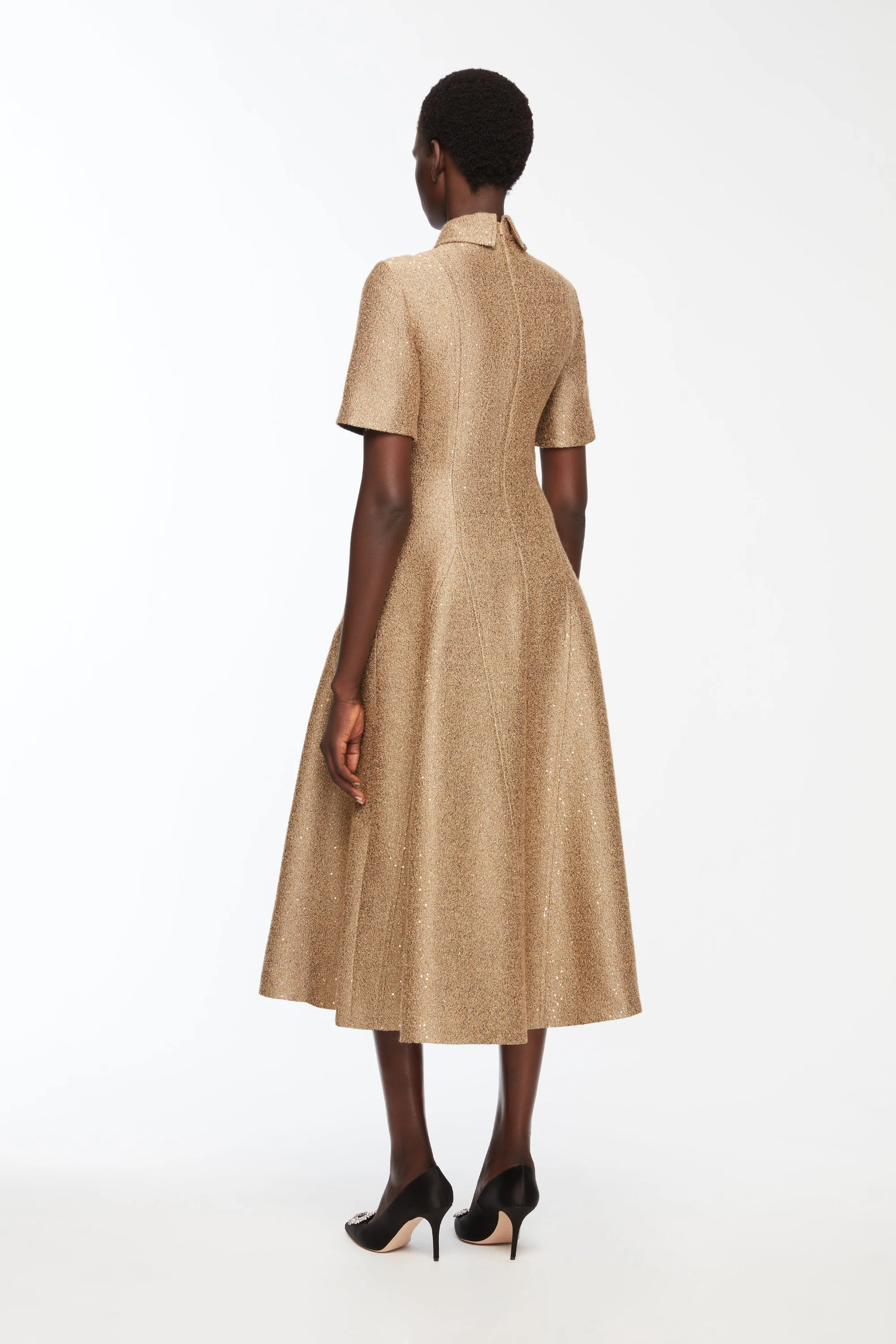 Eleodoro Dress In Gold Sequin Tweed - Image 3