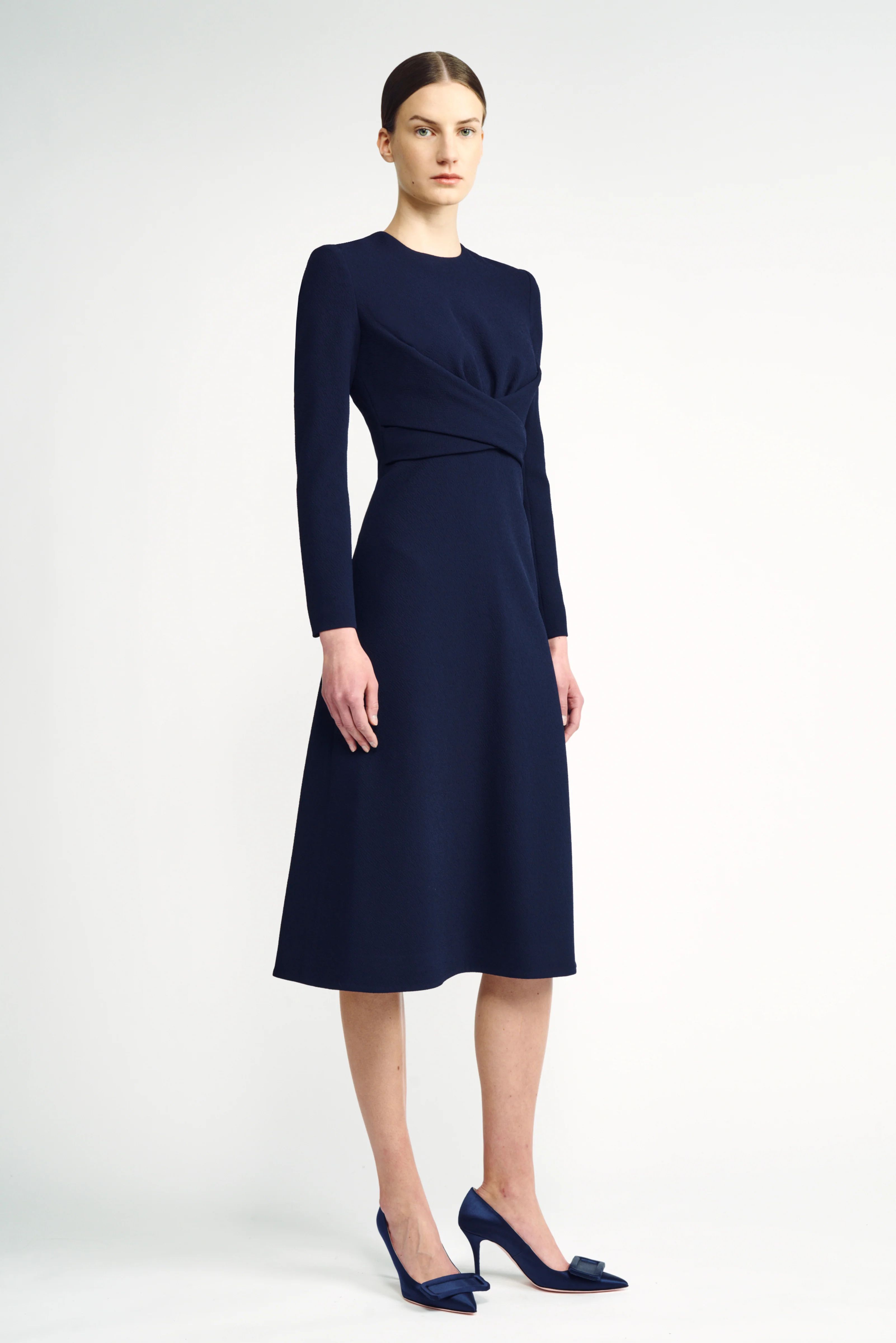 Elta Wrap-Effect Dress in Midnight Double Crepe - Image 3
