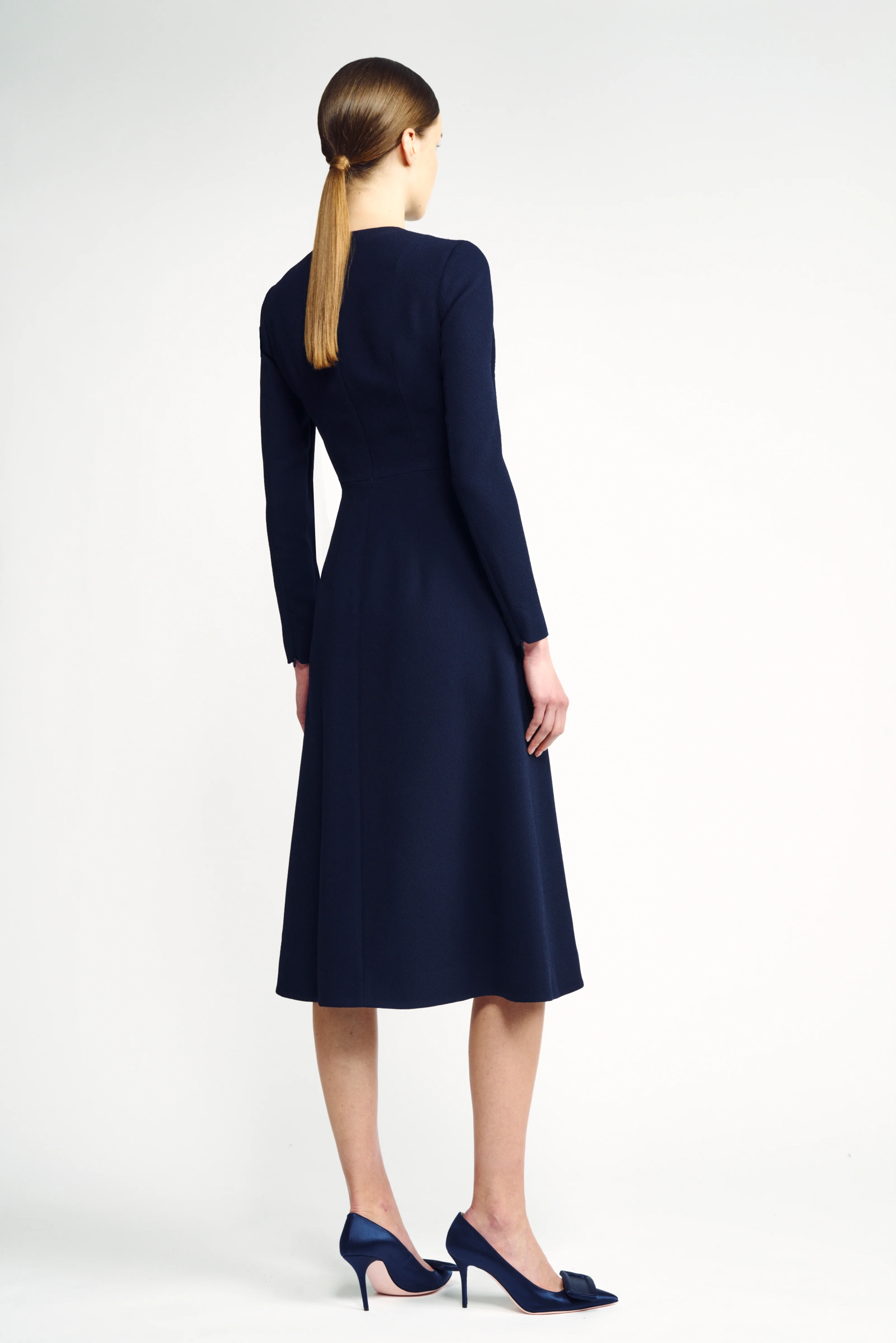 Elta Wrap-Effect Dress in Midnight Double Crepe - Image 4
