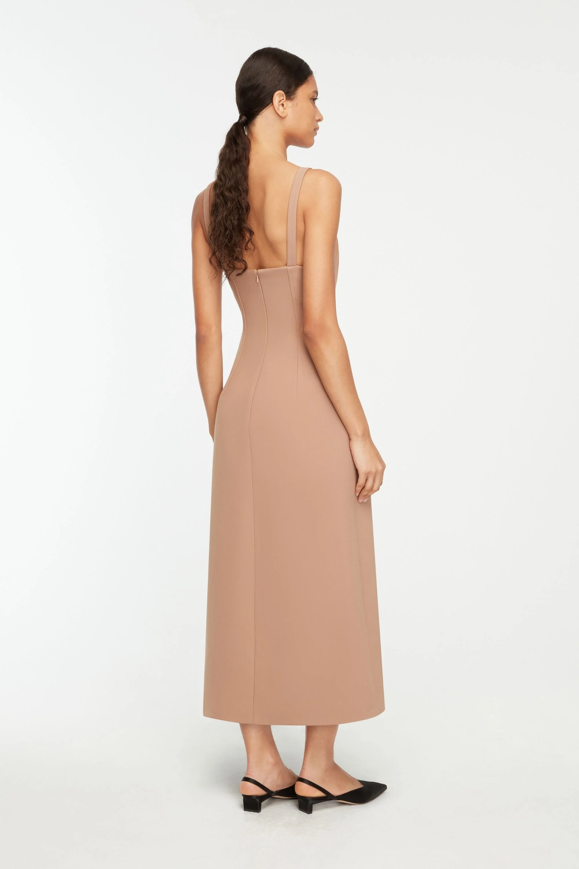 Ezekeil Dress In Camel Birdseye Suiting - Image 3