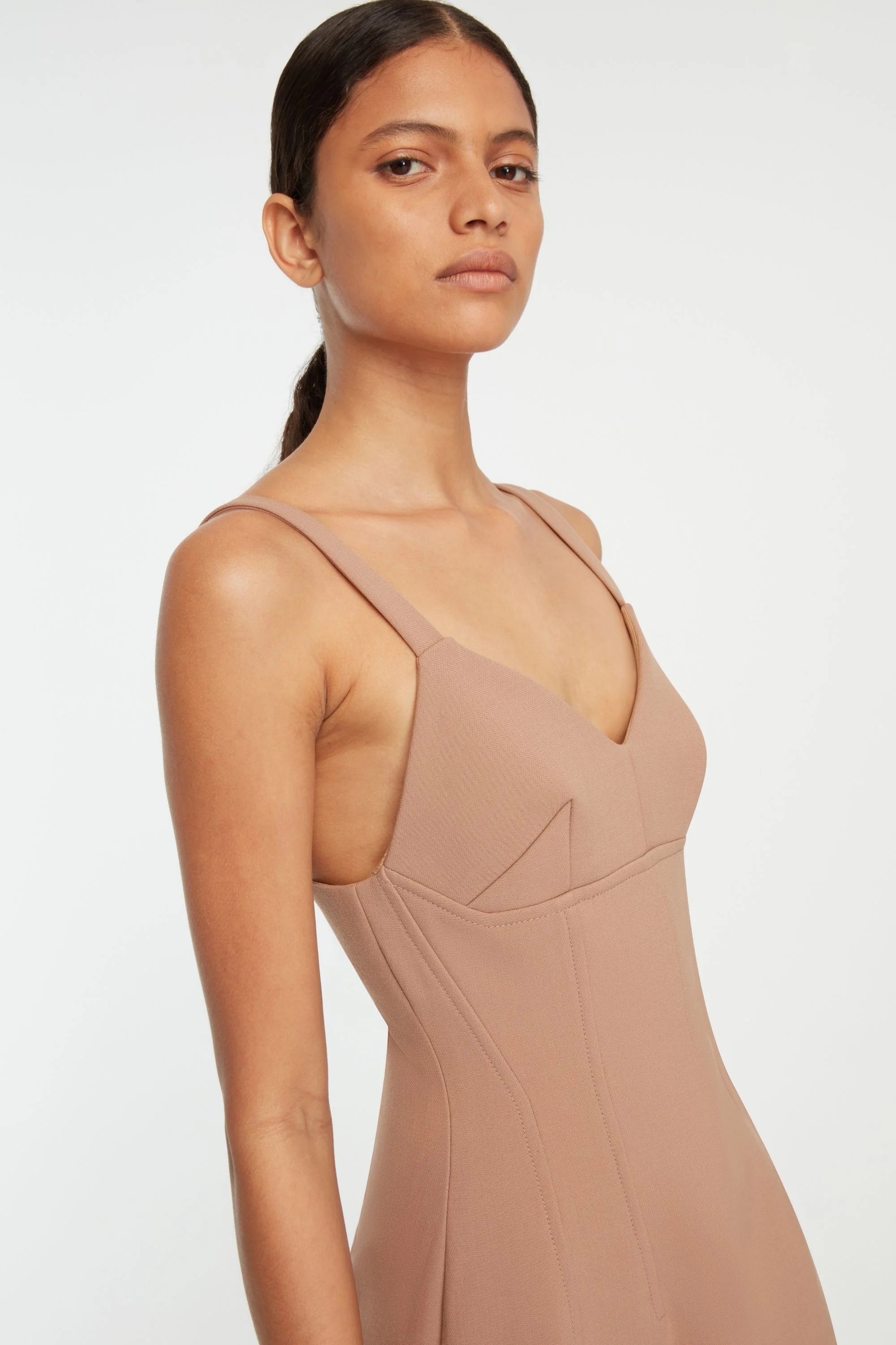 Ezekeil Dress In Camel Birdseye Suiting - Image 4
