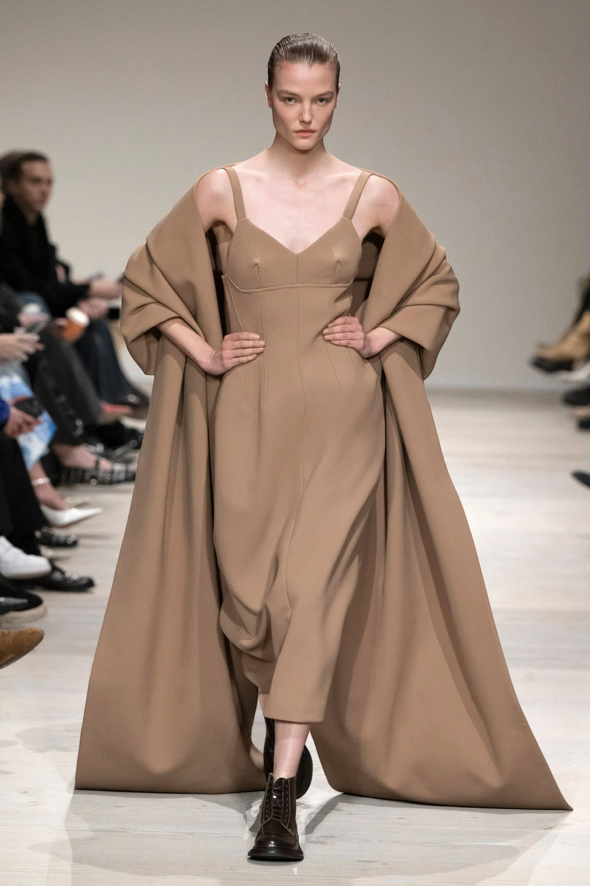 Ezekeil Dress In Camel Birdseye Suiting - Image 5