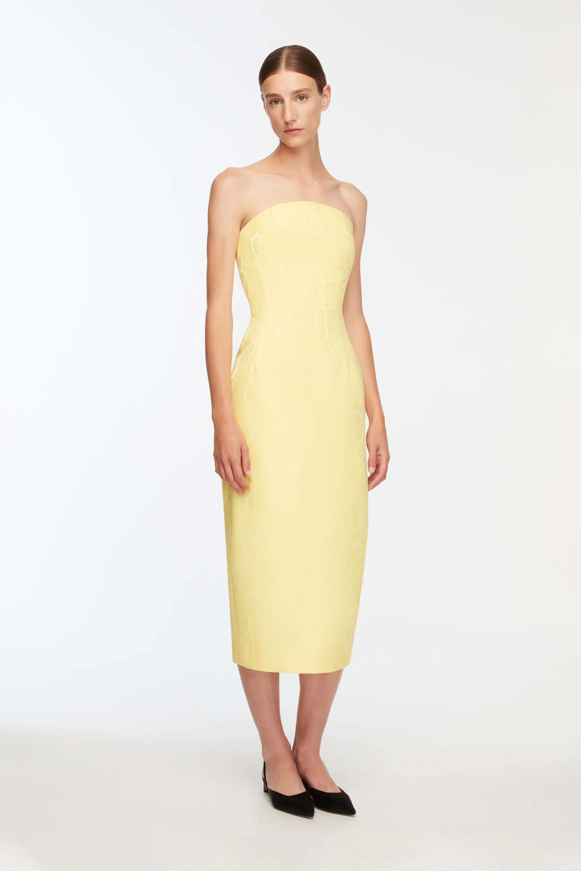 Hailee Dress In Lemon Moire Mikado - Image 3