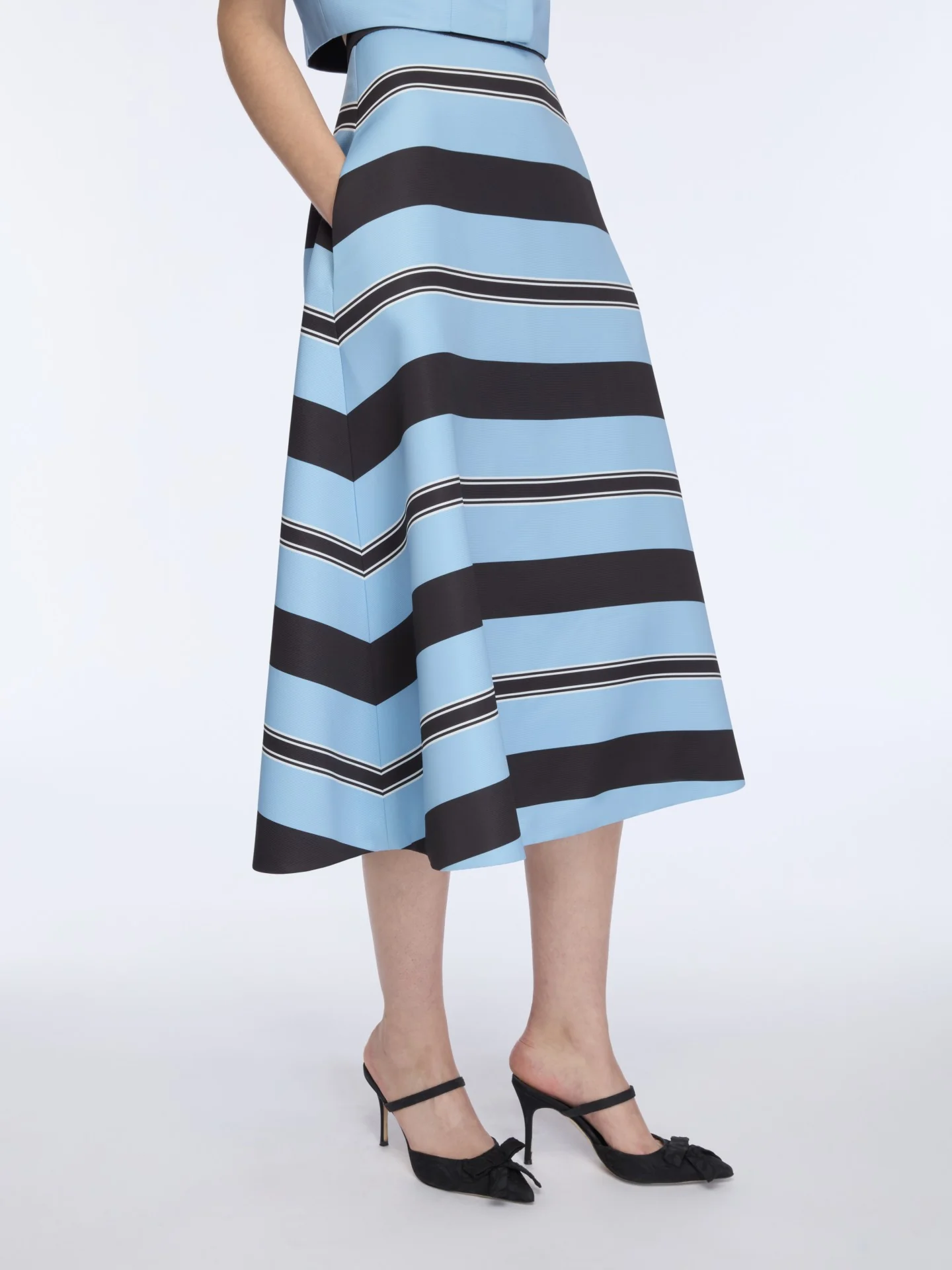 Hallie Skirt in Blue & Black Stripe Taffeta Faille - Image 4