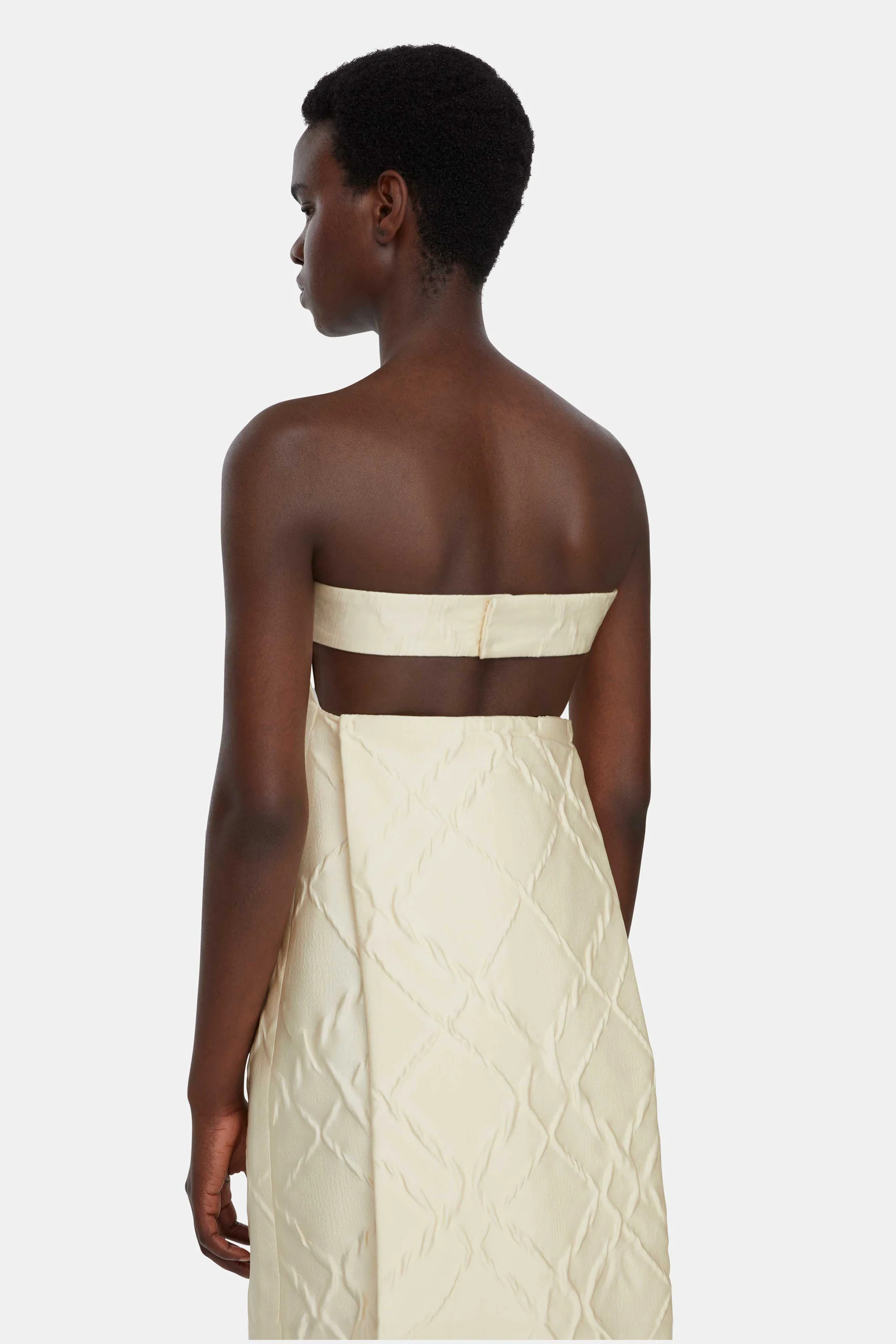 Hattie Strapless Dress In Ivory Geometric Jacquard - Image 5