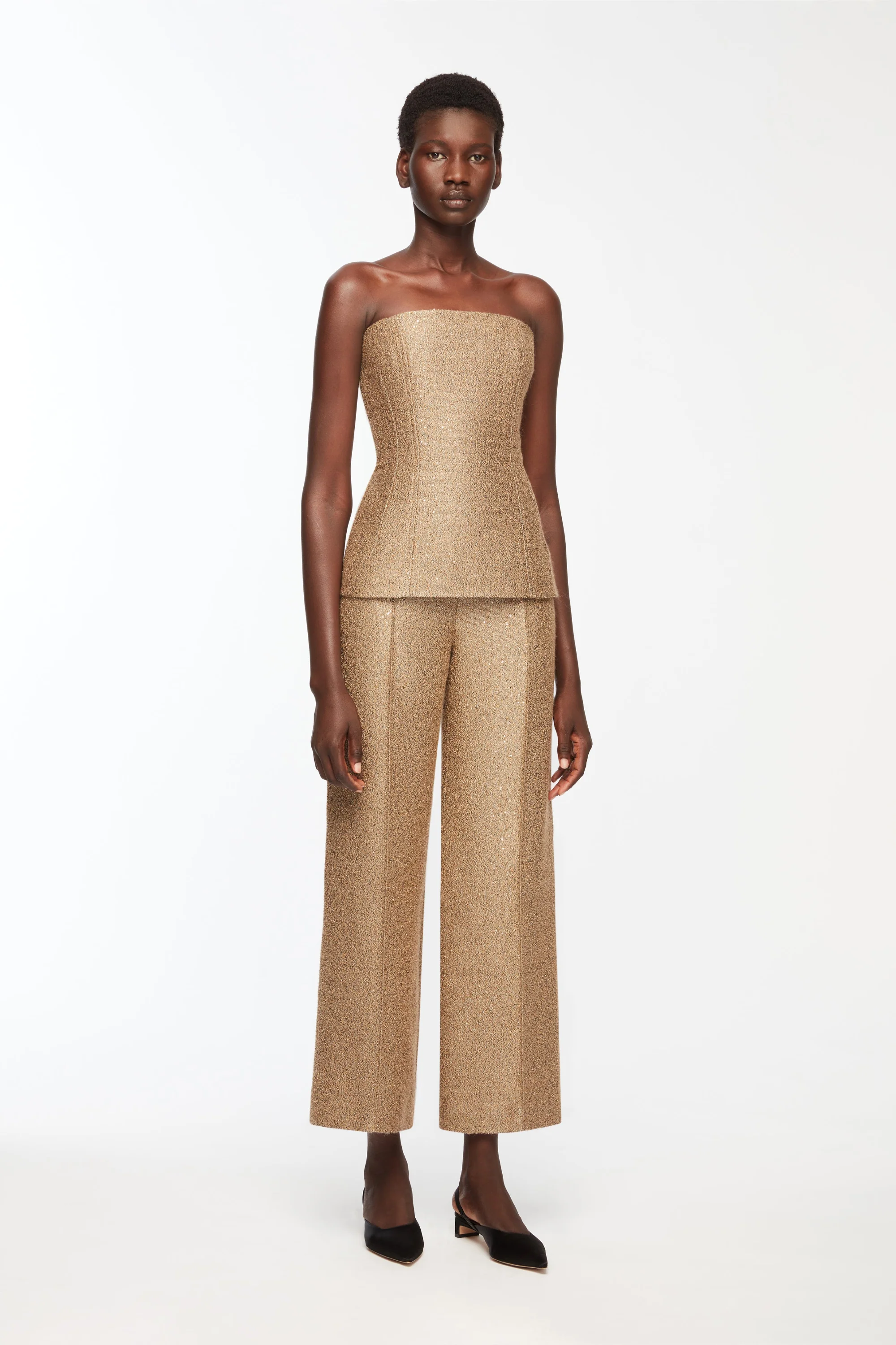 Kerina Top In Gold Sequin Tweed - Image 3