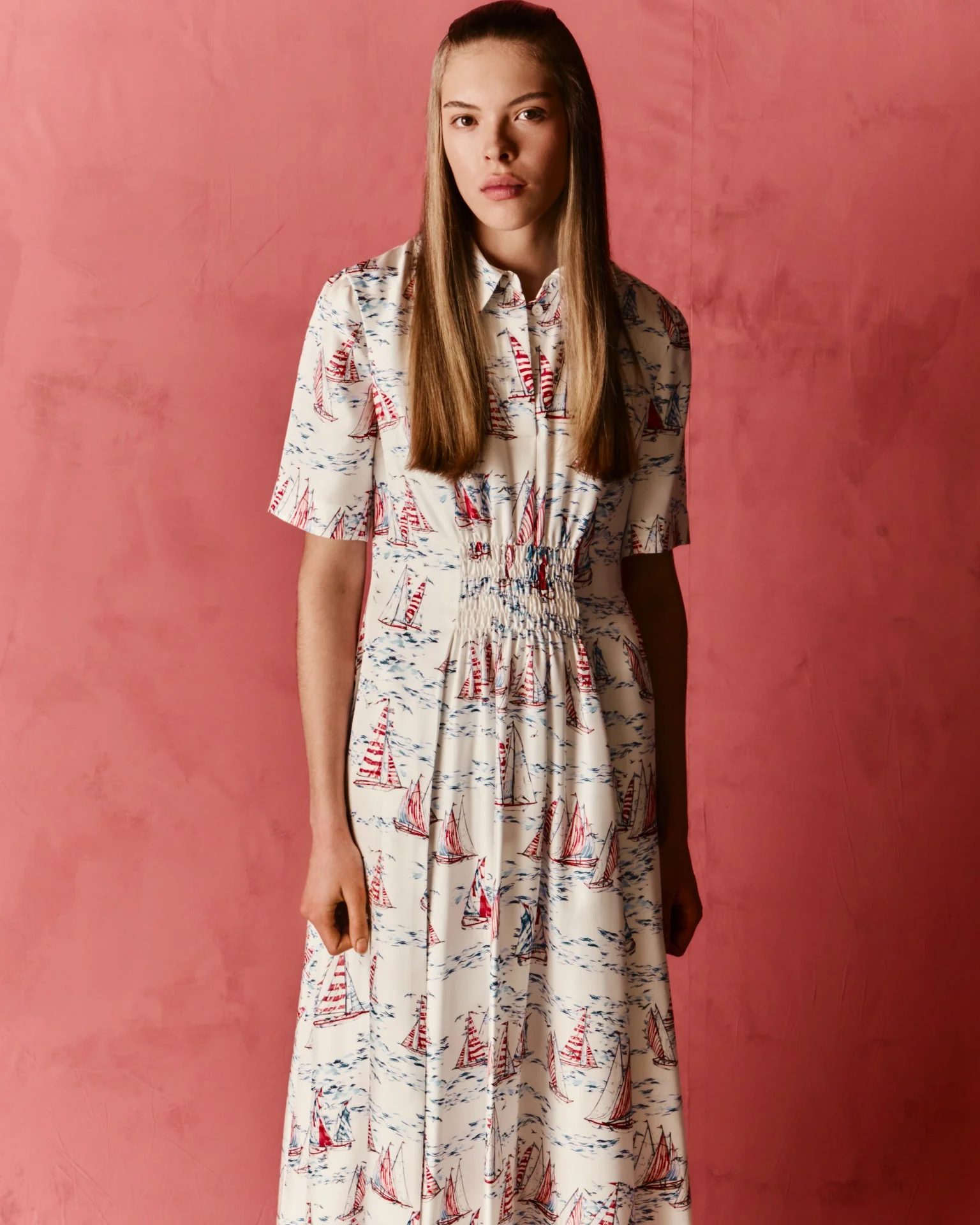 Khloe Dress in Boat Print Silk Twill - Image 2
