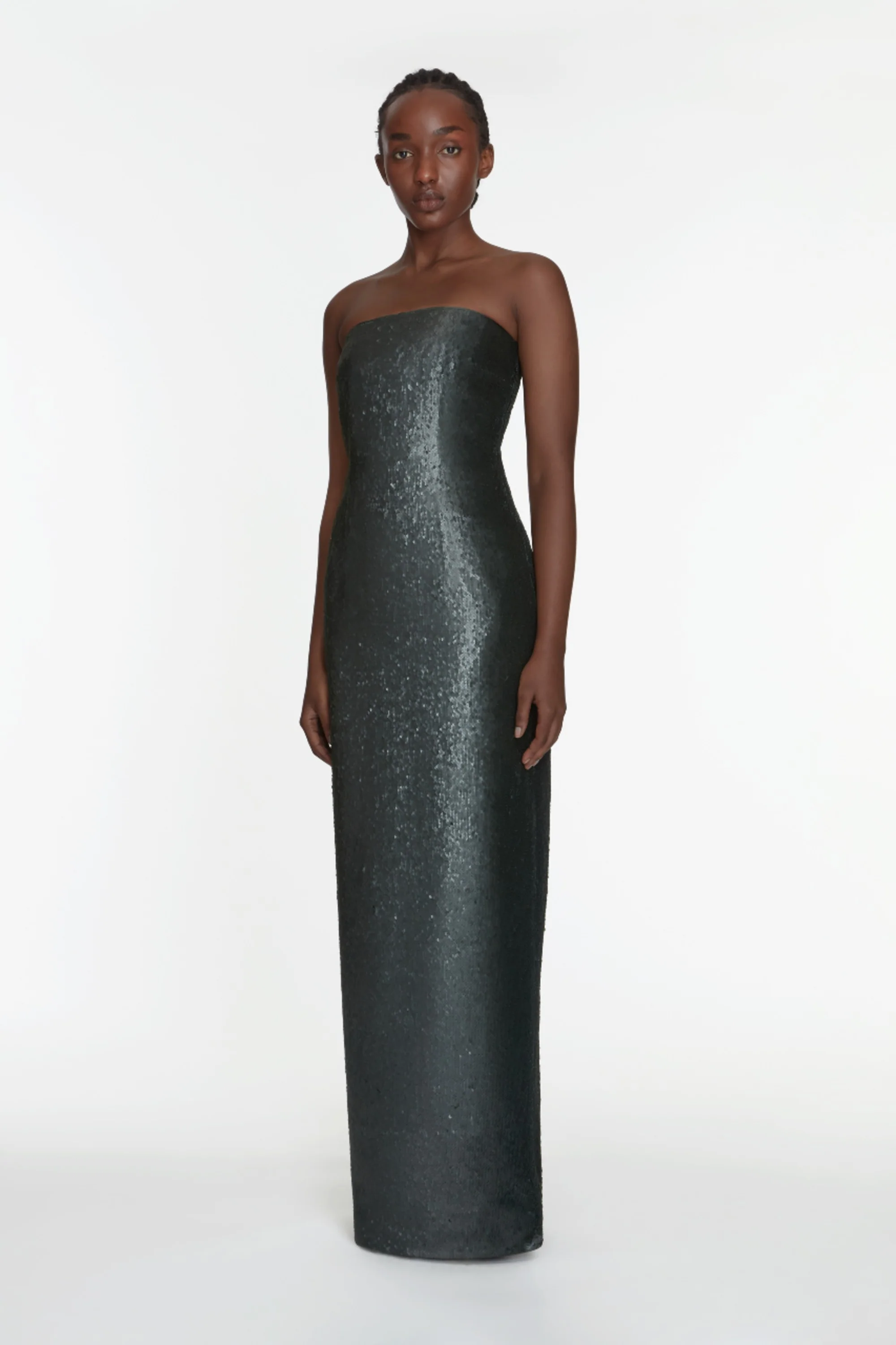 Laelia Dress In Dark Green Satin Sequin - Image 3