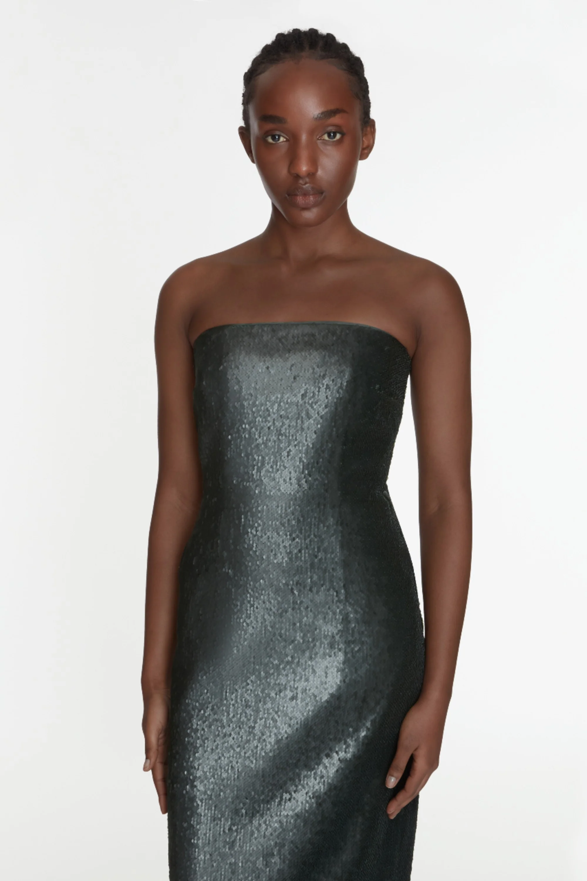 Laelia Dress In Dark Green Satin Sequin - Image 4