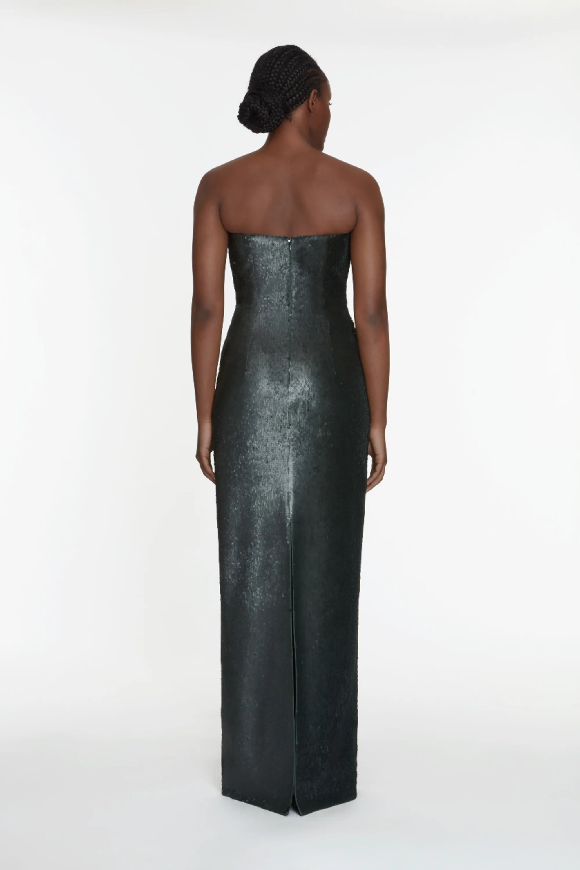 Laelia Dress In Dark Green Satin Sequin - Image 5