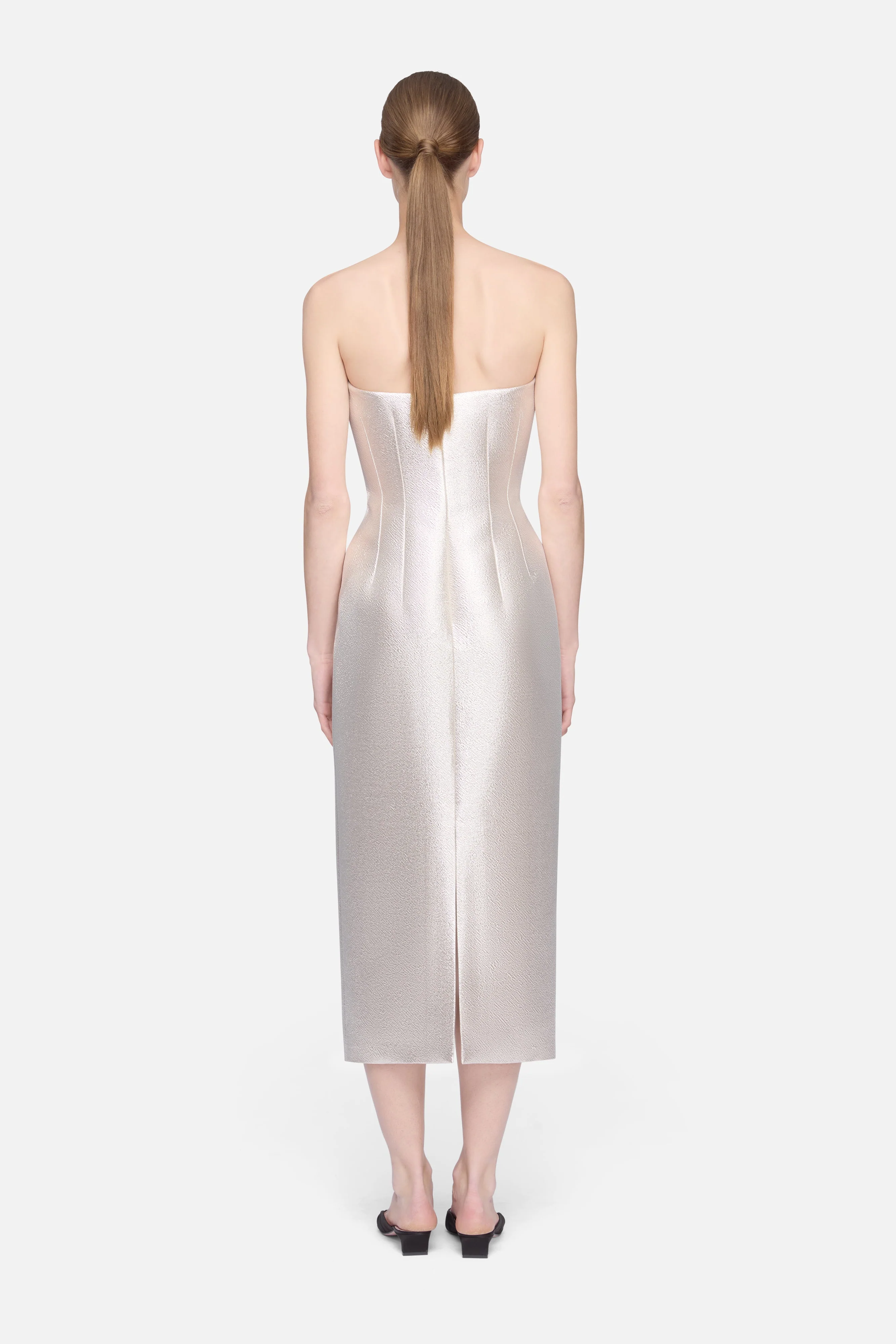 Leila Dress in Champagne Metallic Cloque - Image 5