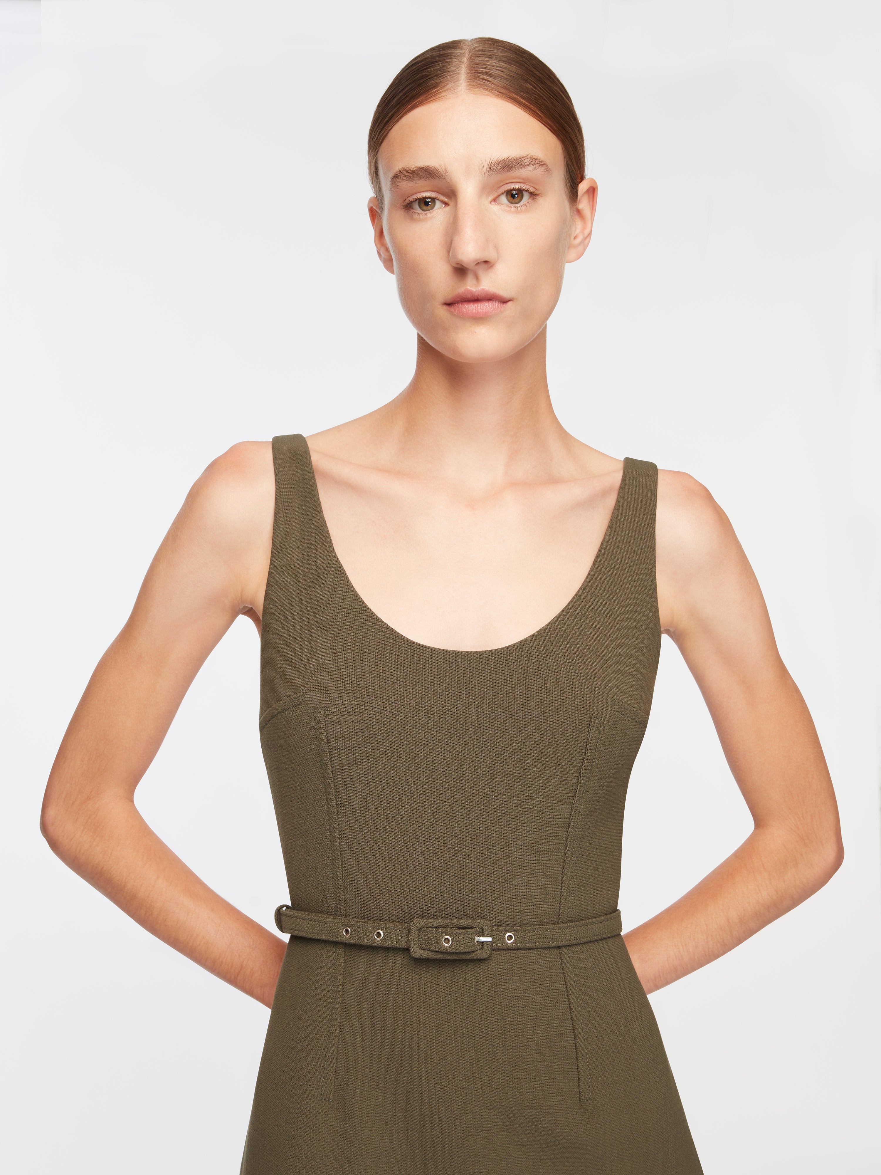 Liva Dress In Military Green Birdseye Suiting - Image 3