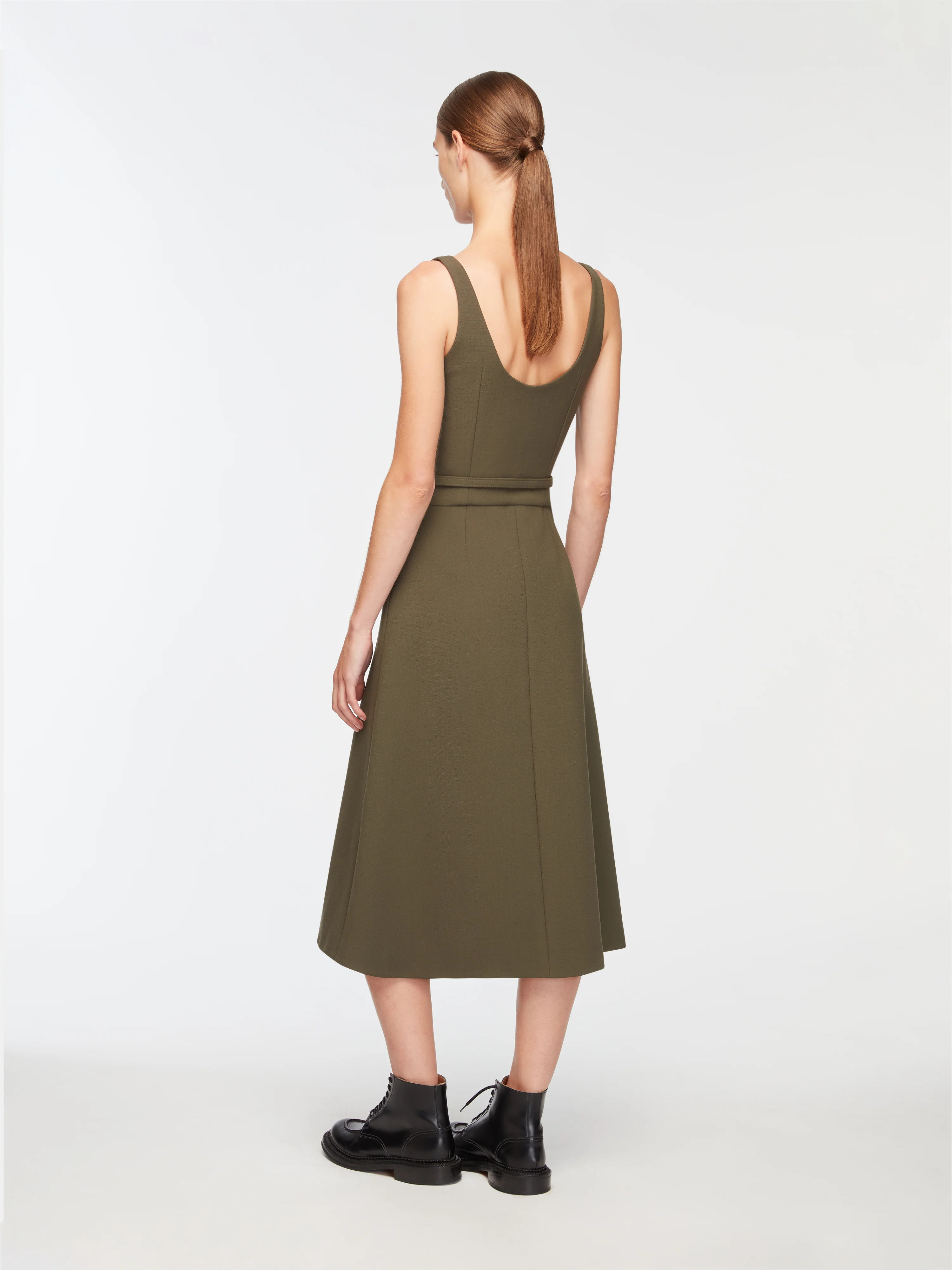 Liva Dress In Military Green Birdseye Suiting - Image 4