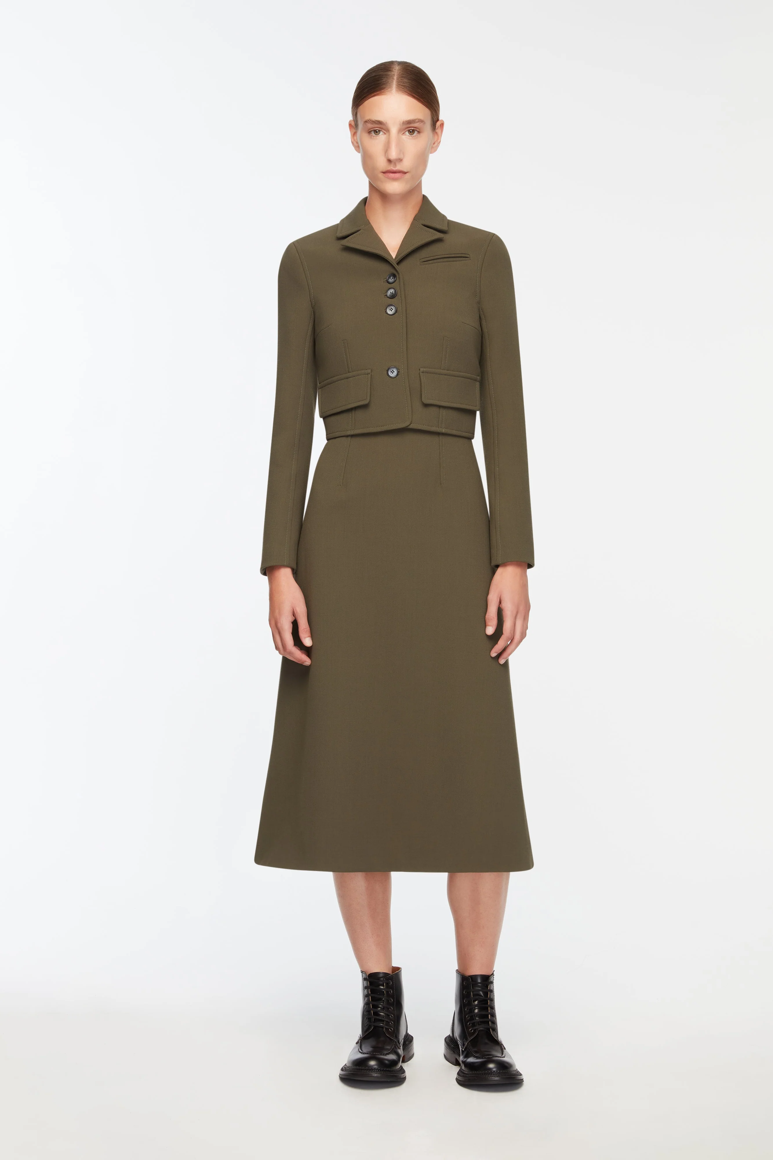 Liva Dress In Military Green Birdseye Suiting - Image 5