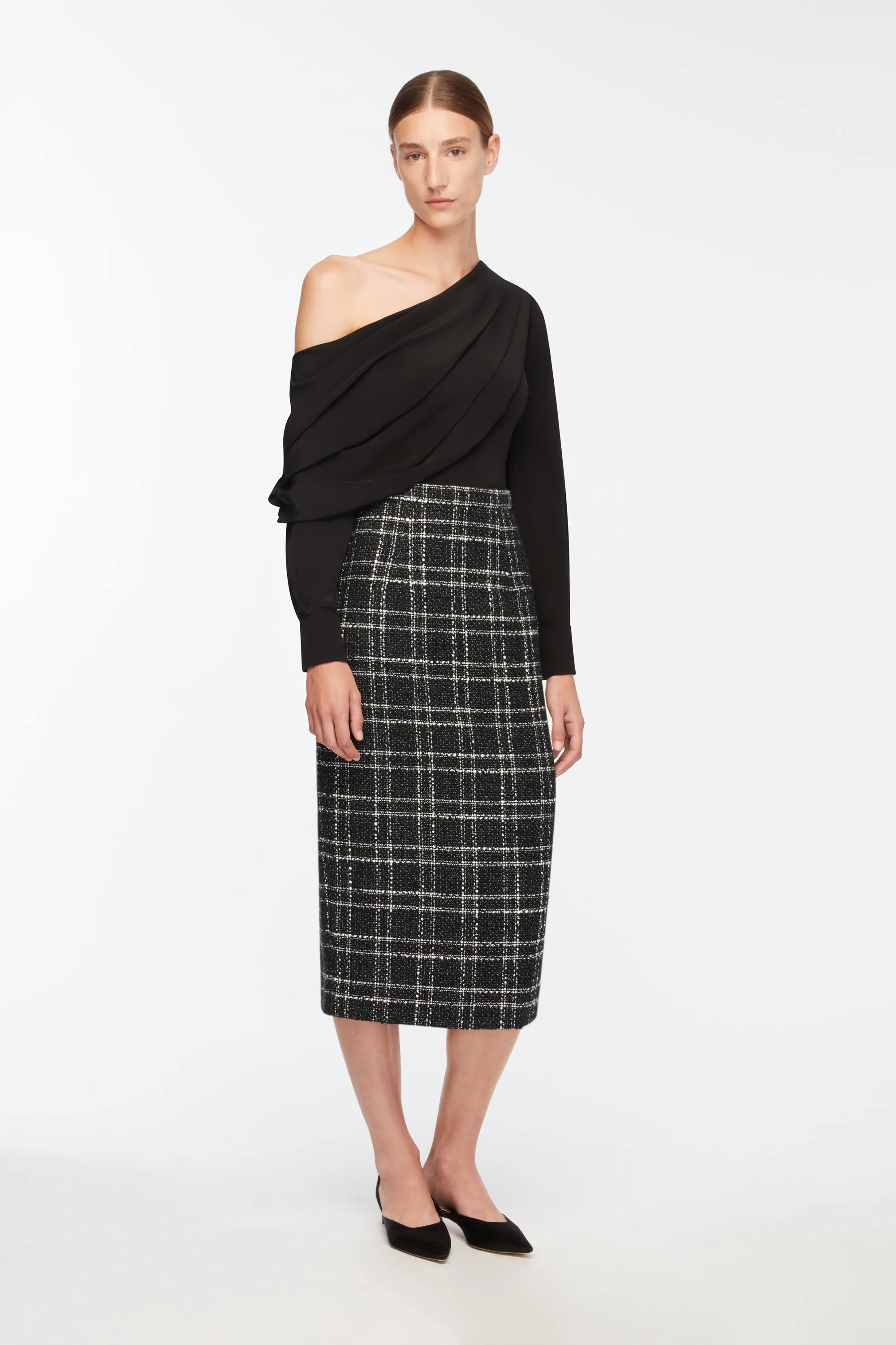 Lorelei Skirt In White Check On Grey Check Boucle - Image 3