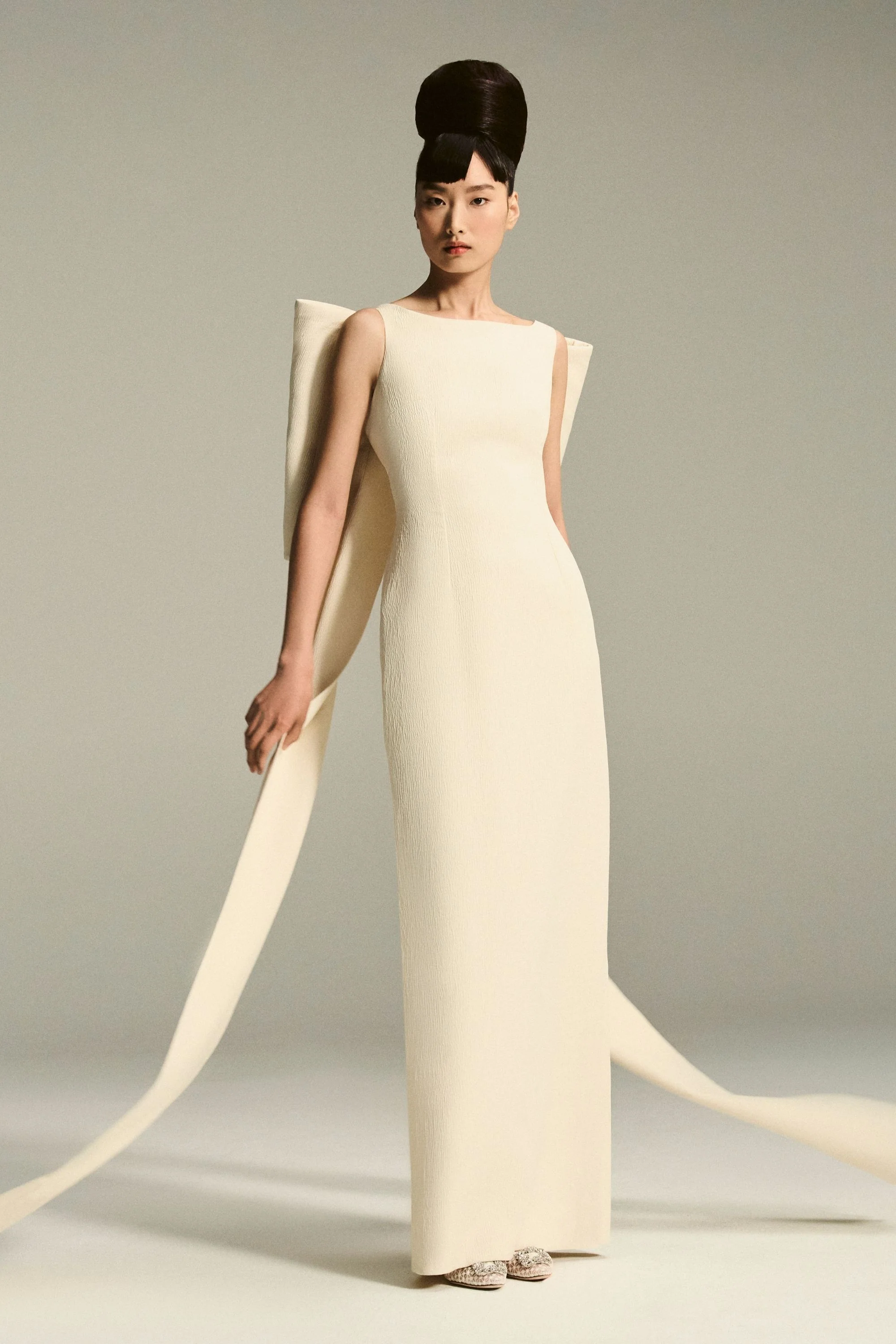Luna Bow Back Bridal Dress in Ivory Textured Cloque
