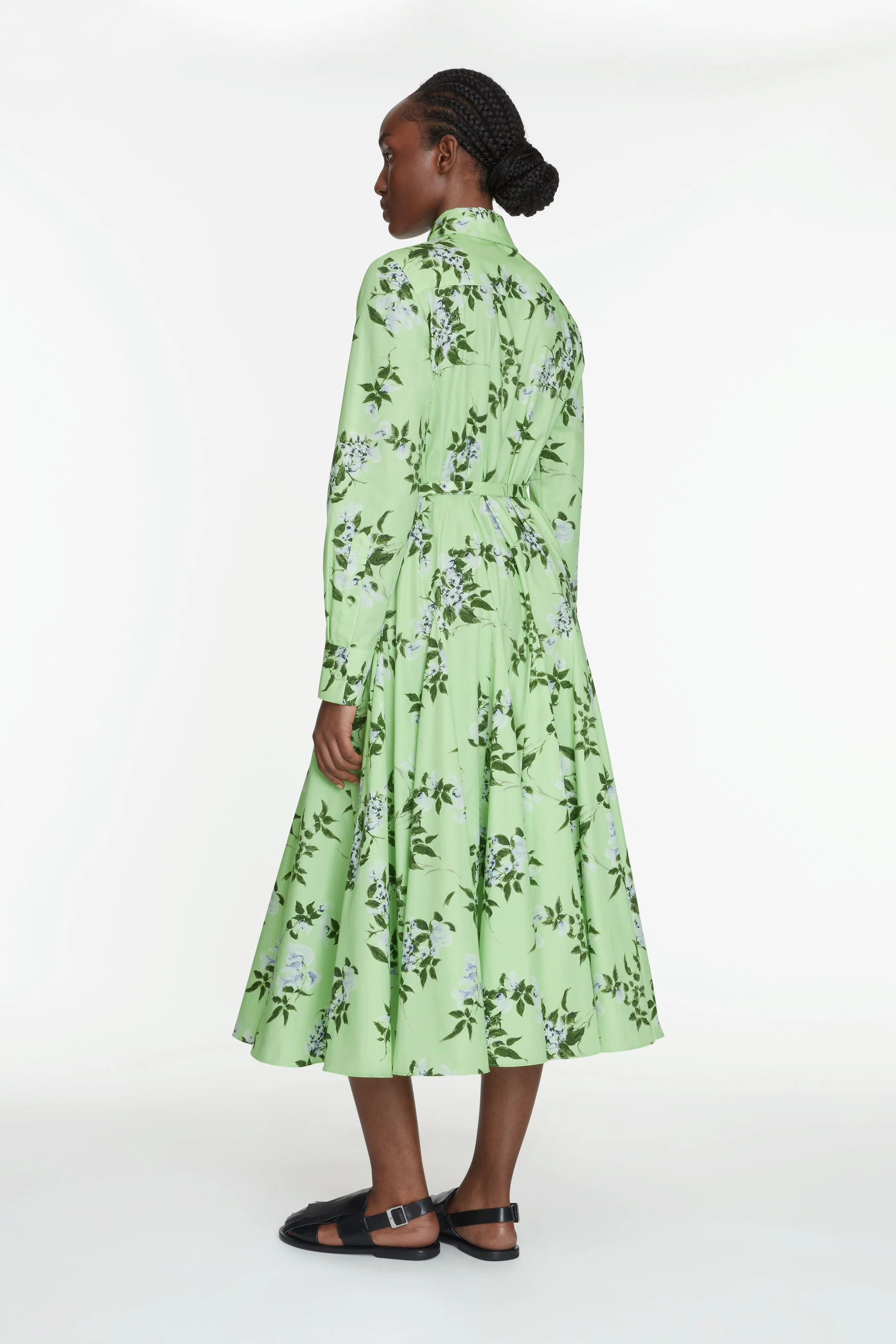 Marione Dress In Lilac Lillies & Cherry print on Green Organic Cotton - Image 5