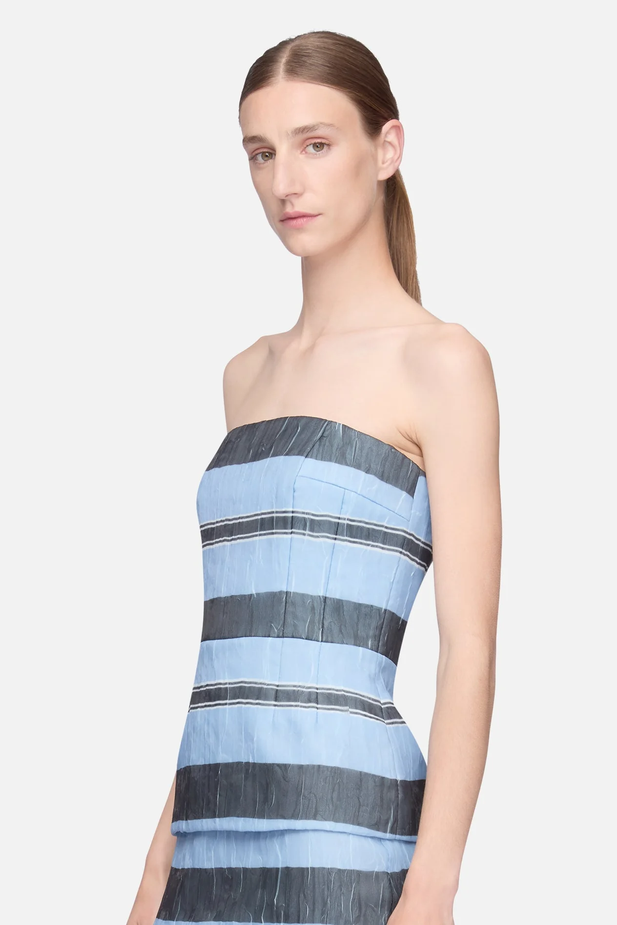 Munveen Top in Blue & Black Striped Textured Organza - Image 3