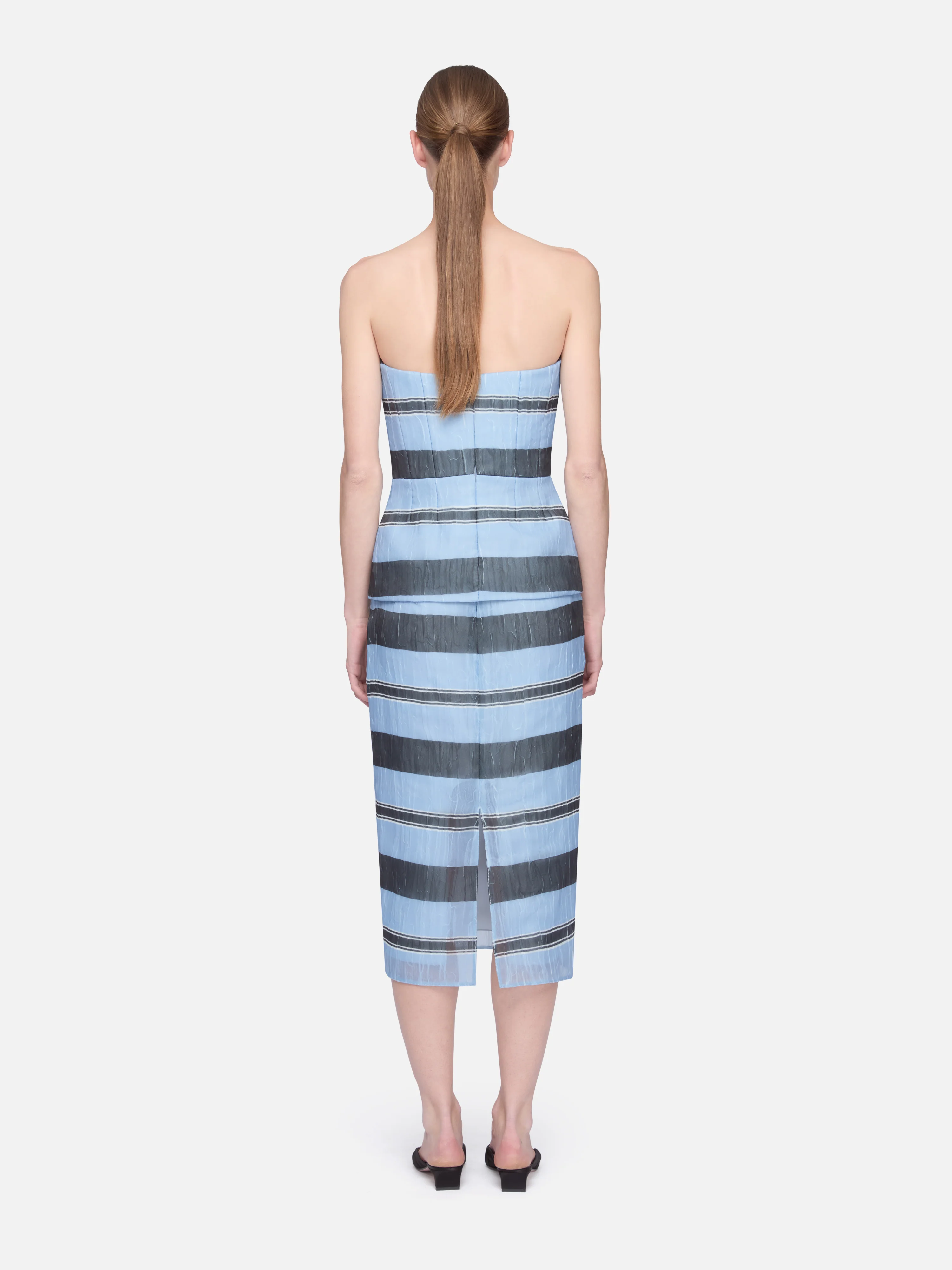 Munveen Top in Blue & Black Striped Textured Organza - Image 4