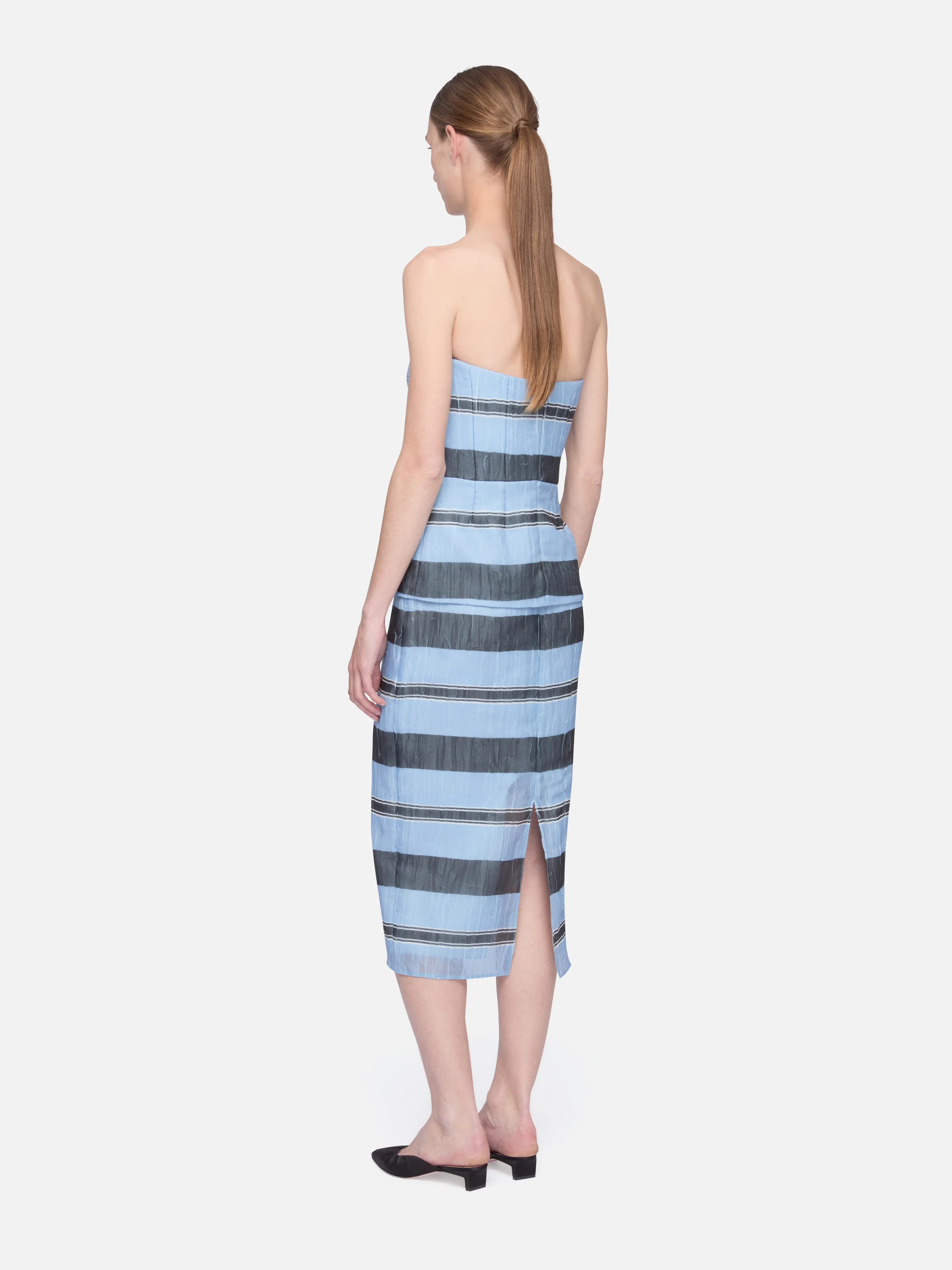 Munveen Top in Blue & Black Striped Textured Organza - Image 5