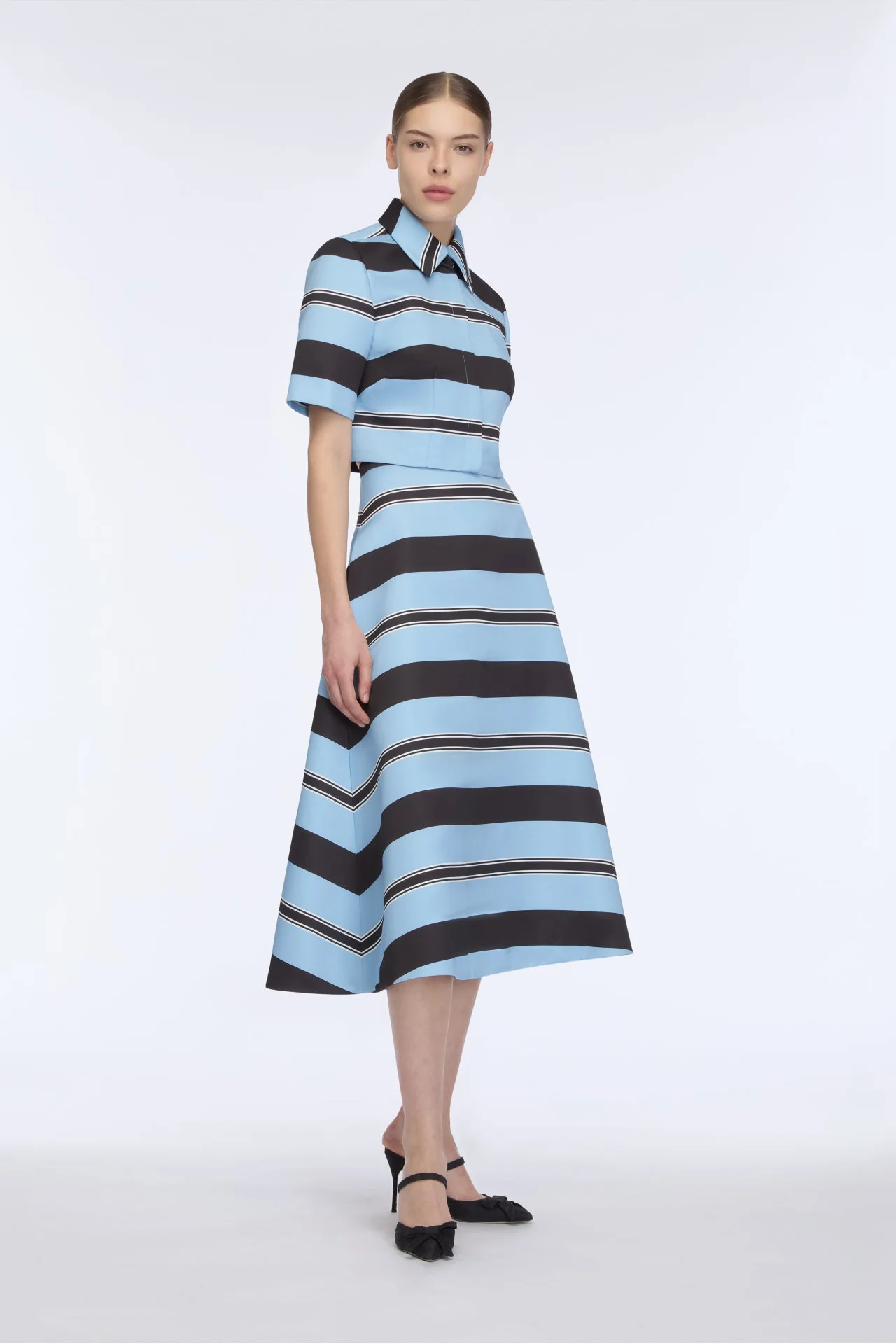 Natalie Top in Blue & Black Striped Taffeta Faille - Image 3