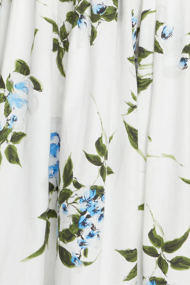 Norika Dress In Lilac Lillies & Cherry Print on White Organic Cotton - Image 5