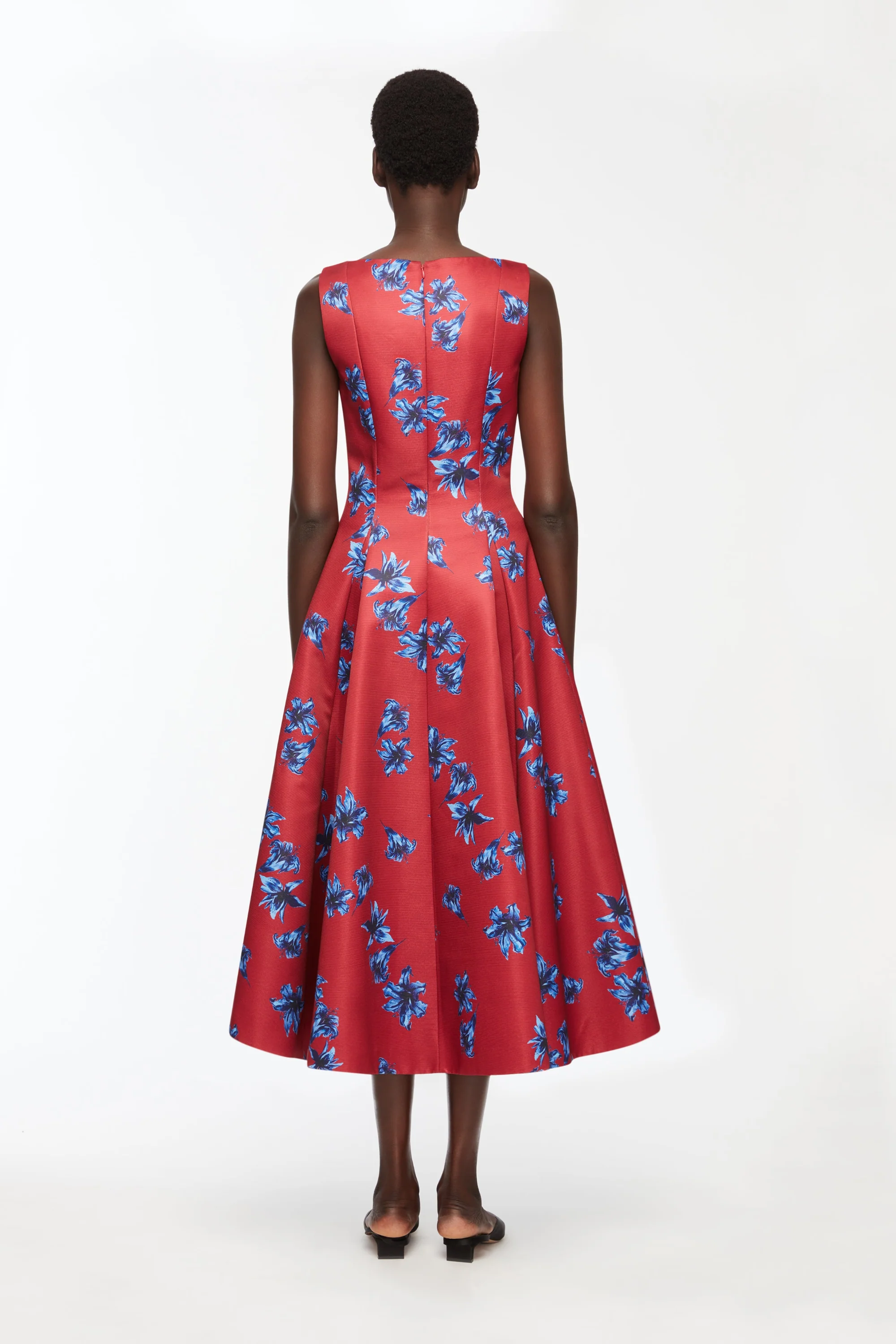 Octavie Dress In Red & Blue Festive Lillies Taffeta Faille - Image 4