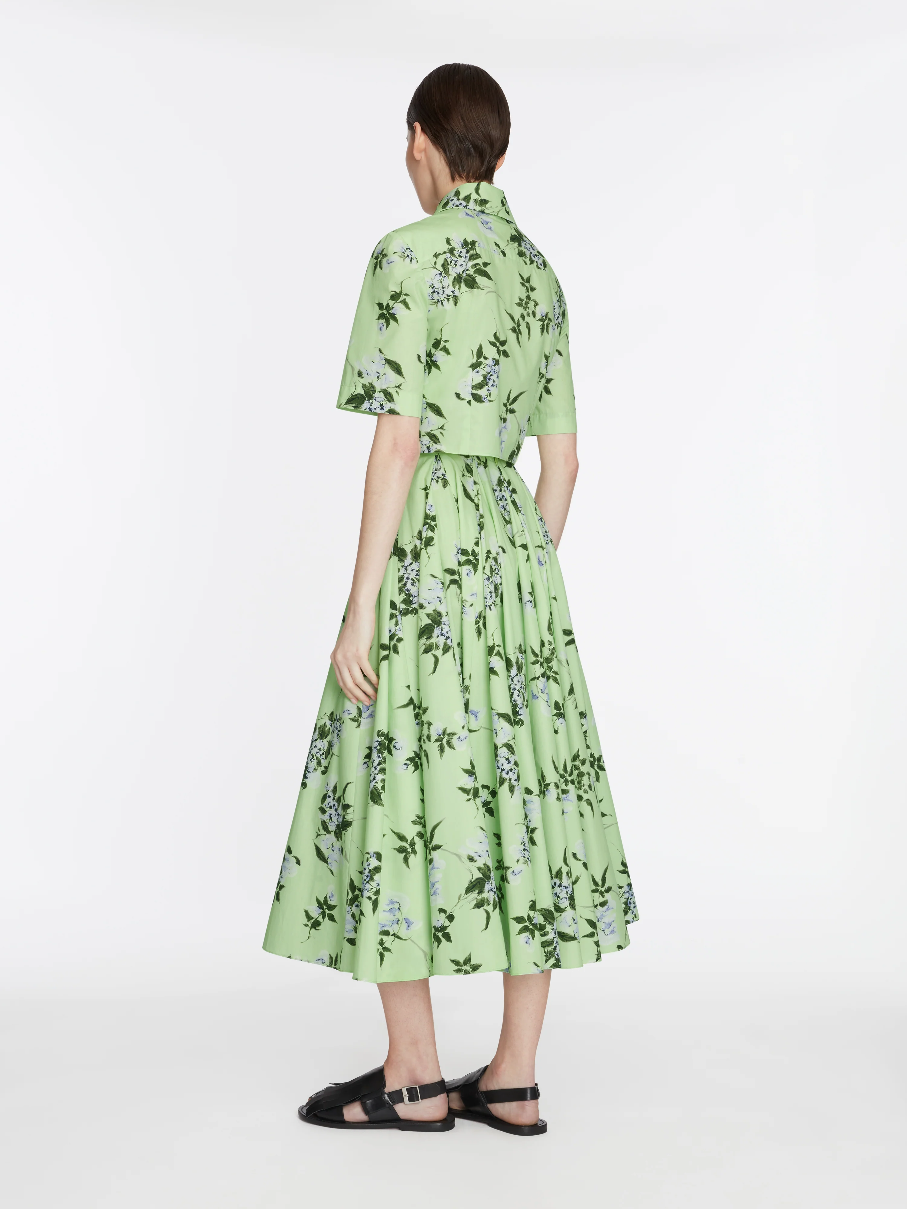 Rhea Skirt In Lilac Lillies & Cherry Print on Green Organic Cotton - Image 5