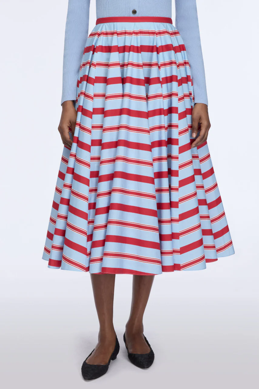 Rhea Skirt in Blue & Red Striped Cotton Popclan - Image 3
