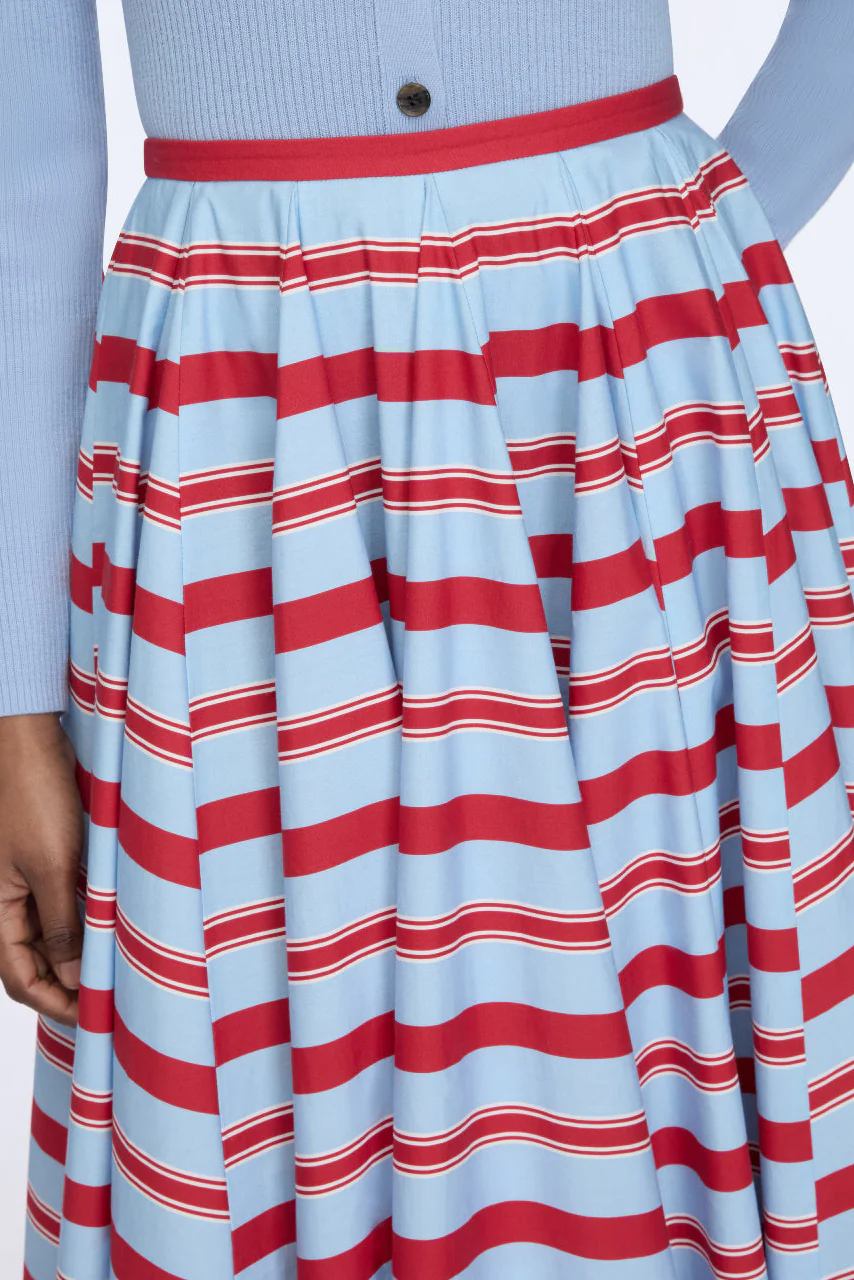 Rhea Skirt in Blue & Red Striped Cotton Popclan - Image 4