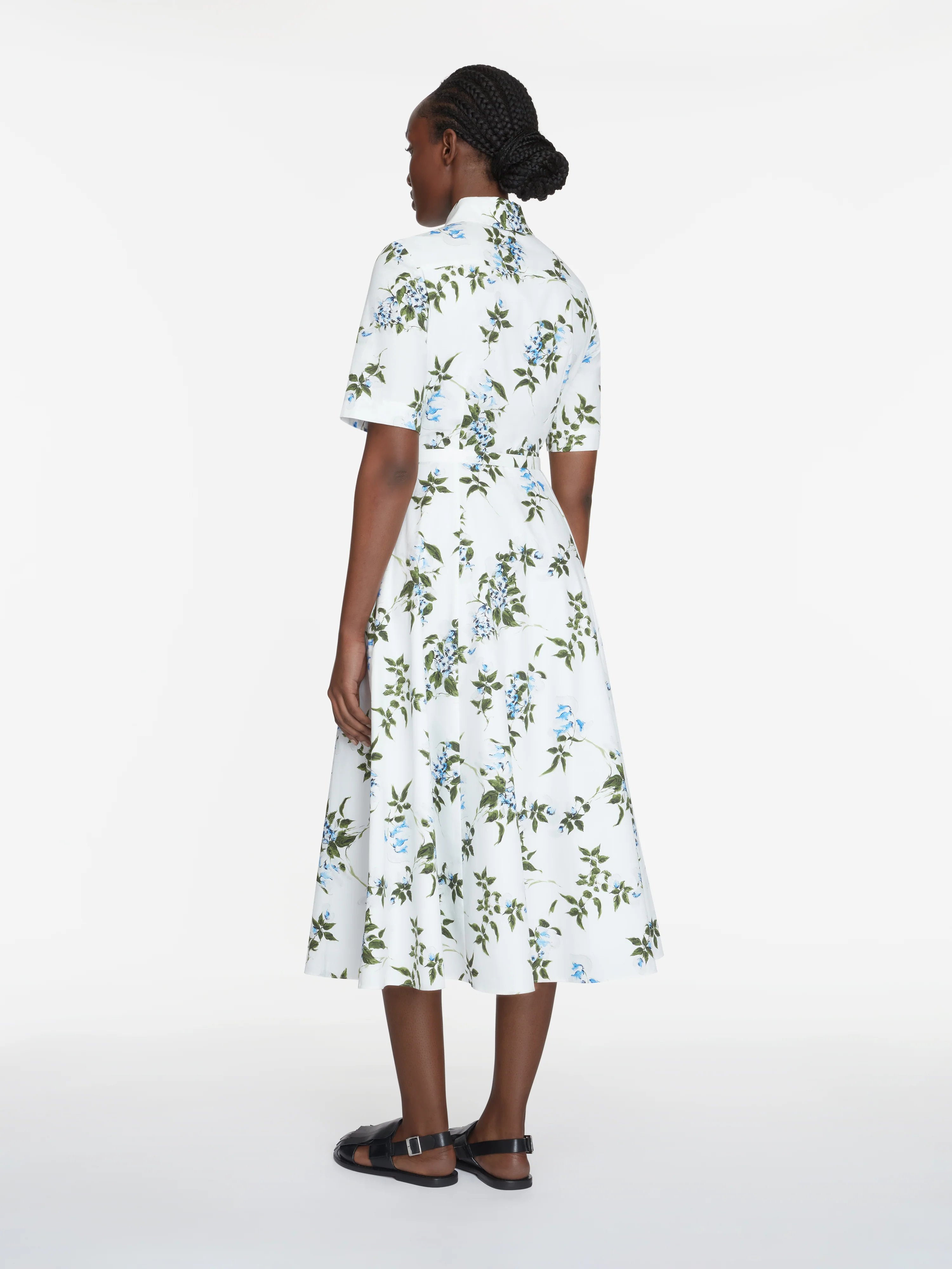 Rubie Dress In Lilac Lillies & Cherry Print on White Organic Cotton - Image 4