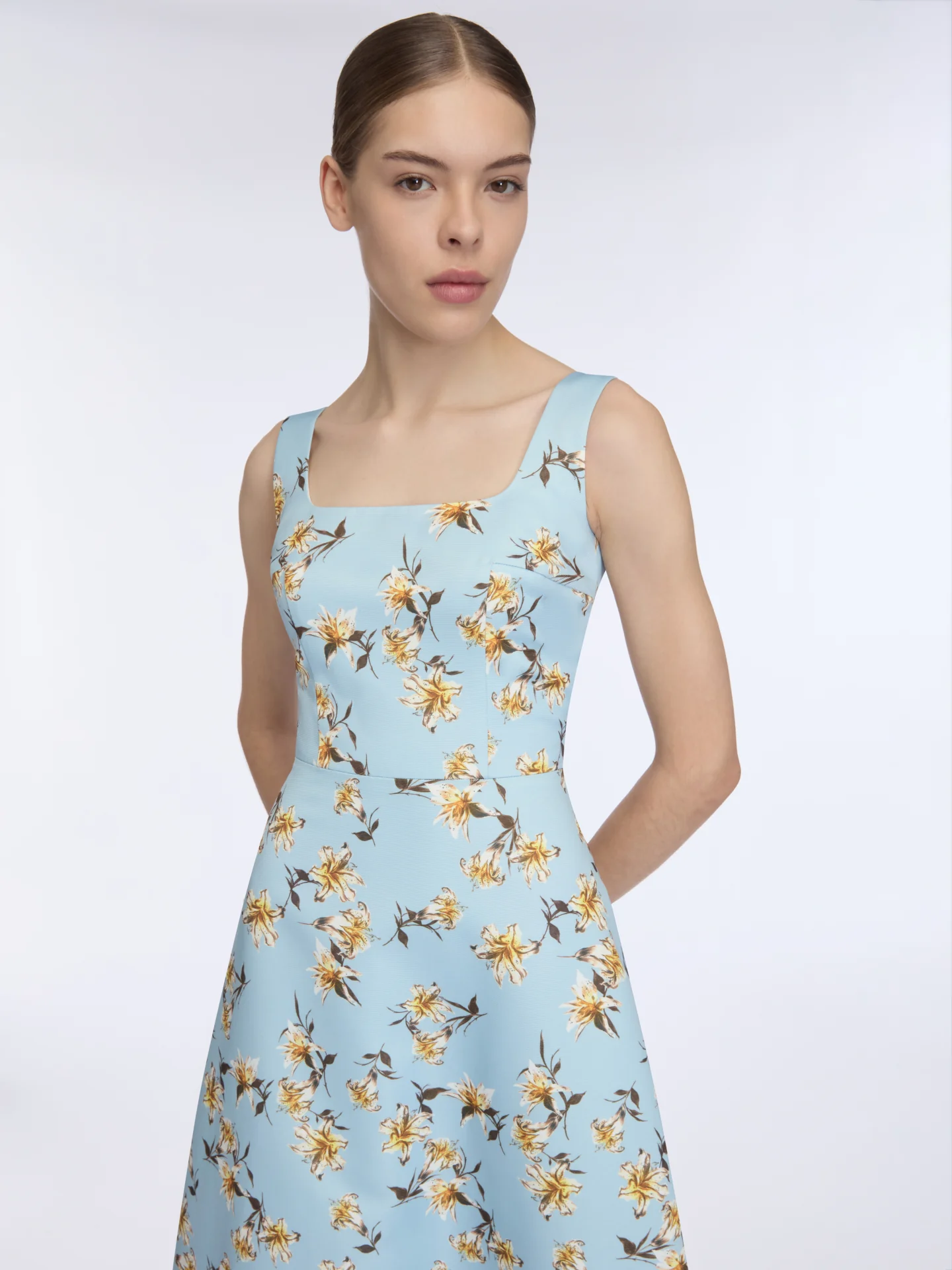 Shiloh Dress In Blue Summer Lillies Taffeta Faille - Image 3