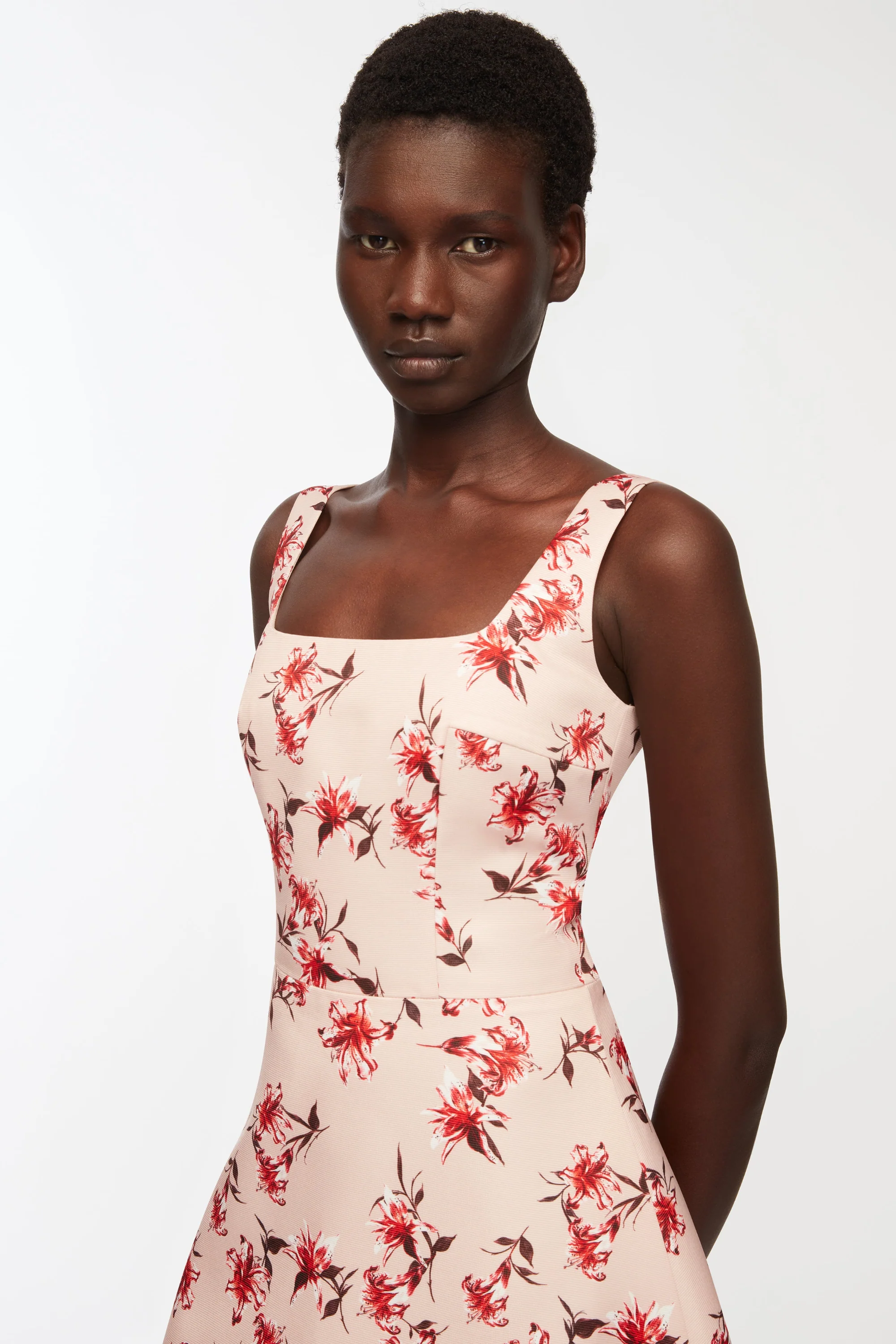 Shiloh Dress In Red Summer Lillies On Pink Taffeta Faille - Image 3