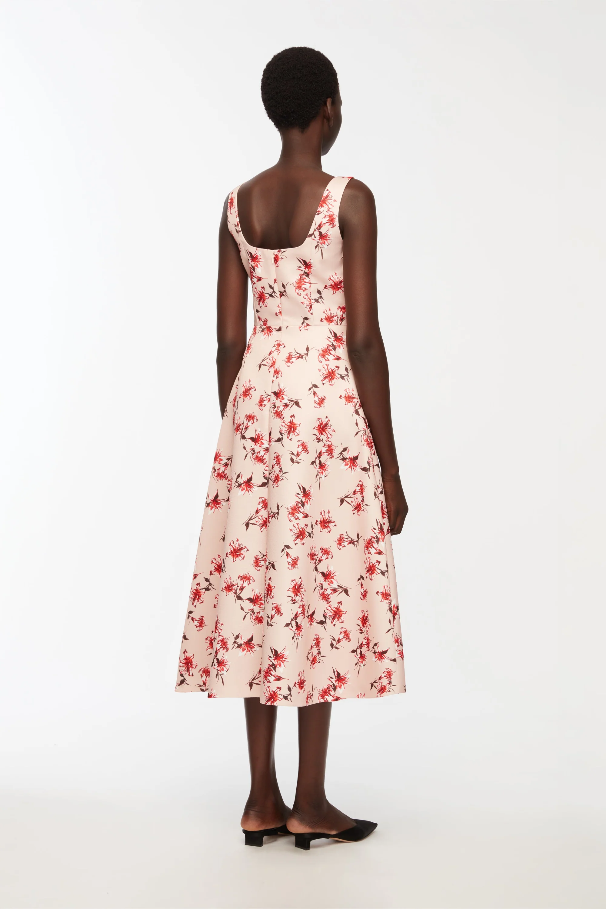 Shiloh Dress In Red Summer Lillies On Pink Taffeta Faille - Image 4